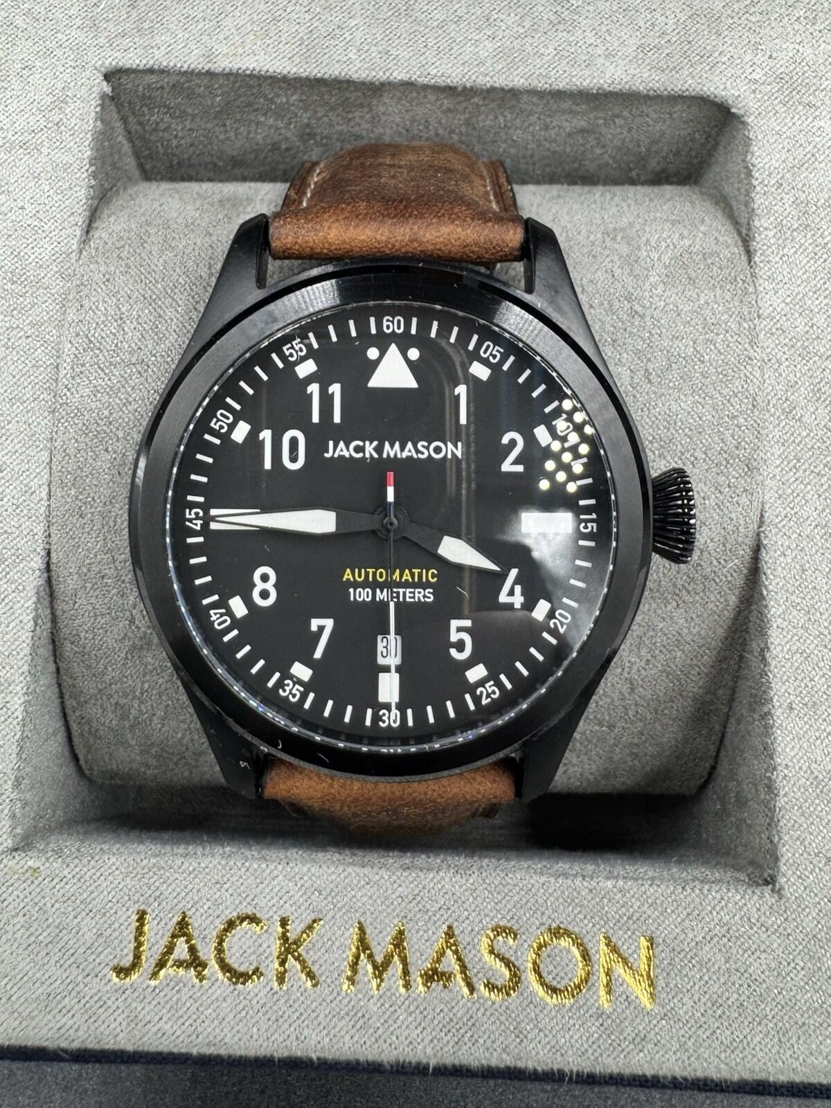 Jack Mason JM‑A103-005 Automatic Watch Rare Black Stainless Steel w/ Box Papers