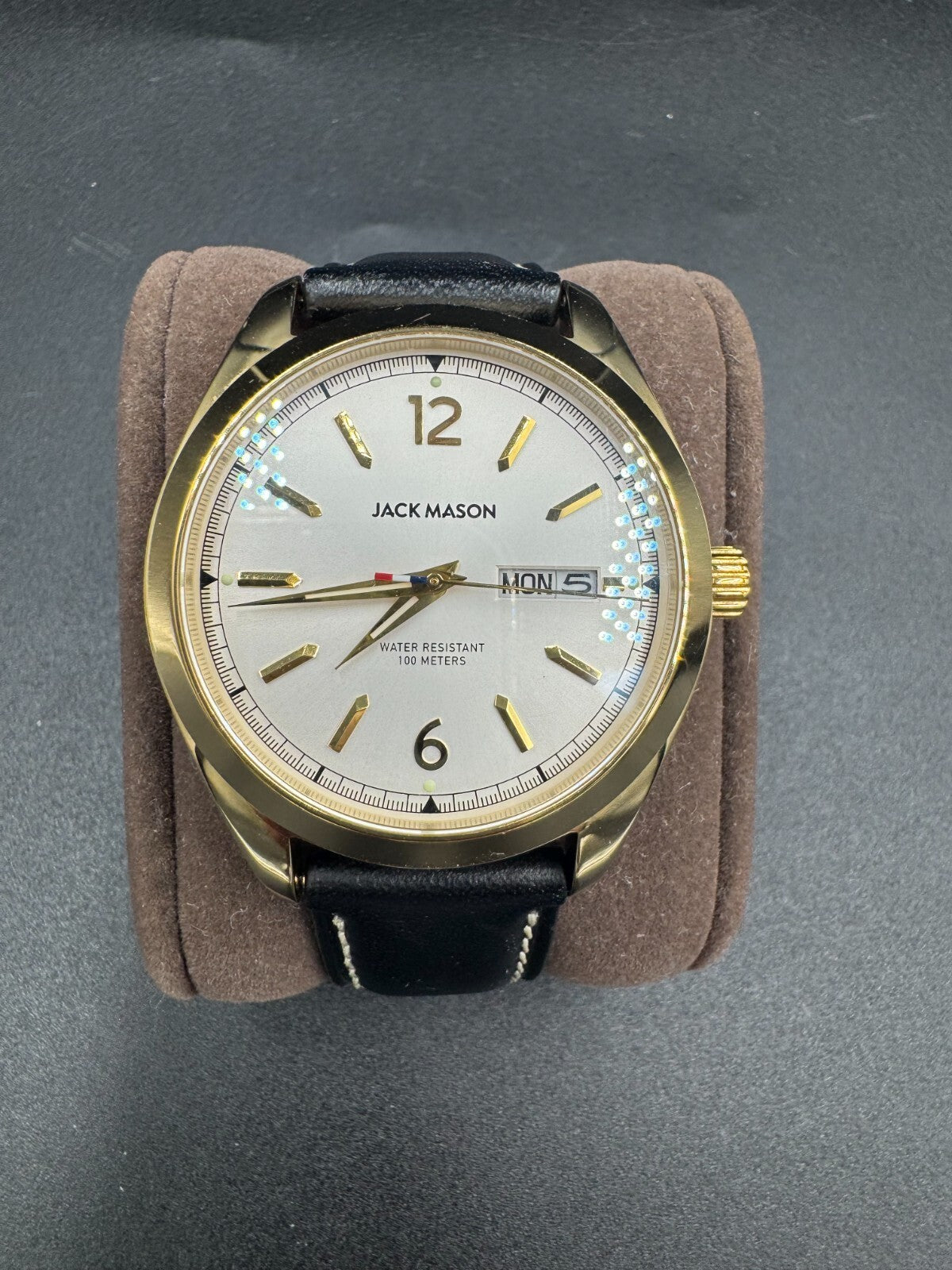 Jack Mason Canton Day-Date Quartz Watch (Gold PVD) with Brown Leather Strap VG+