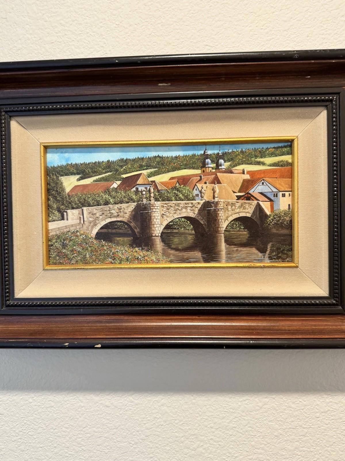 Eugene Schmidt Original Bridge Over the Landscape Santa COA