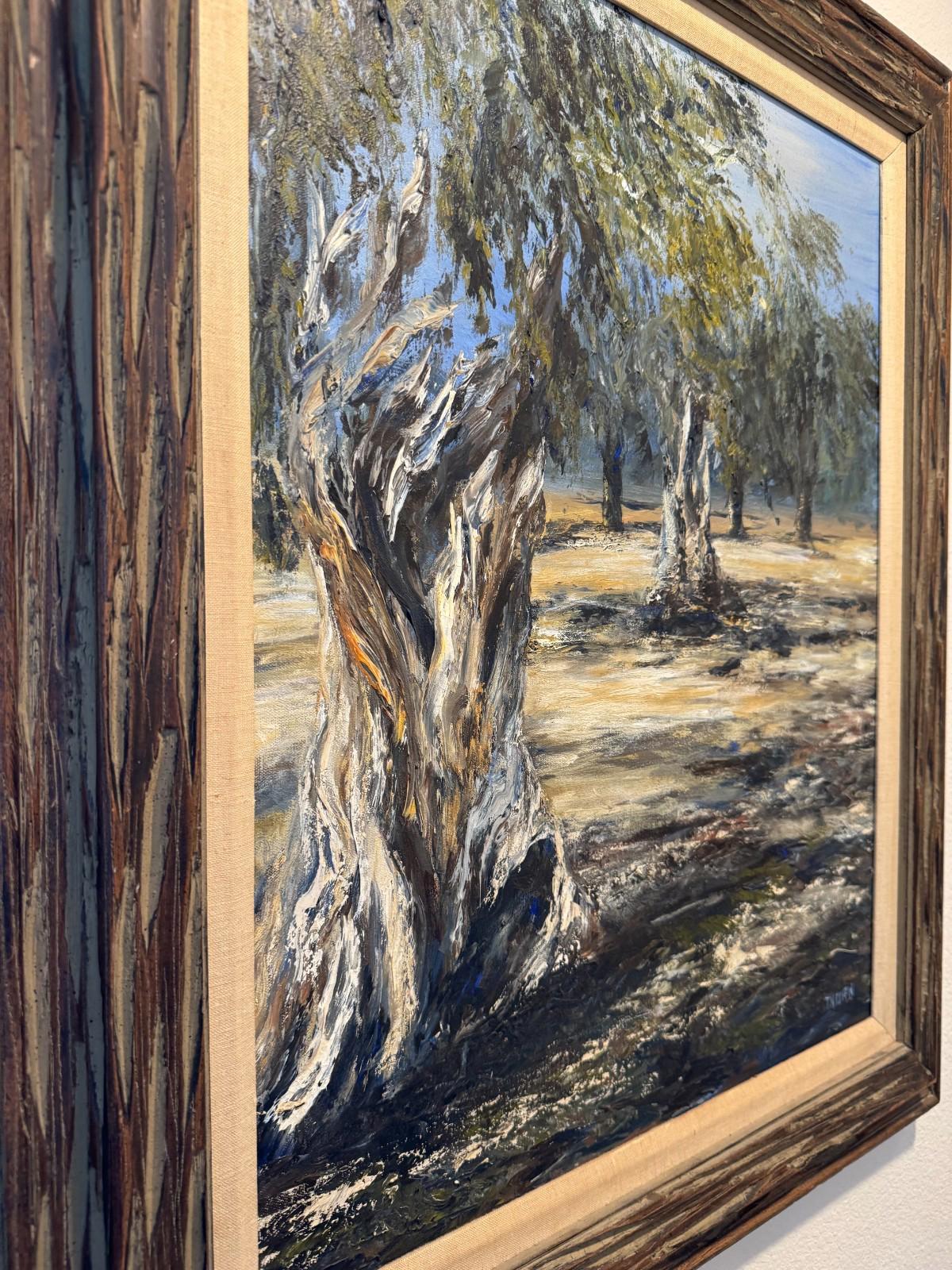 Vintage Framed Oil Painting Gnarled Olive Trees Landscape Signed Thorn 30x36 NM+