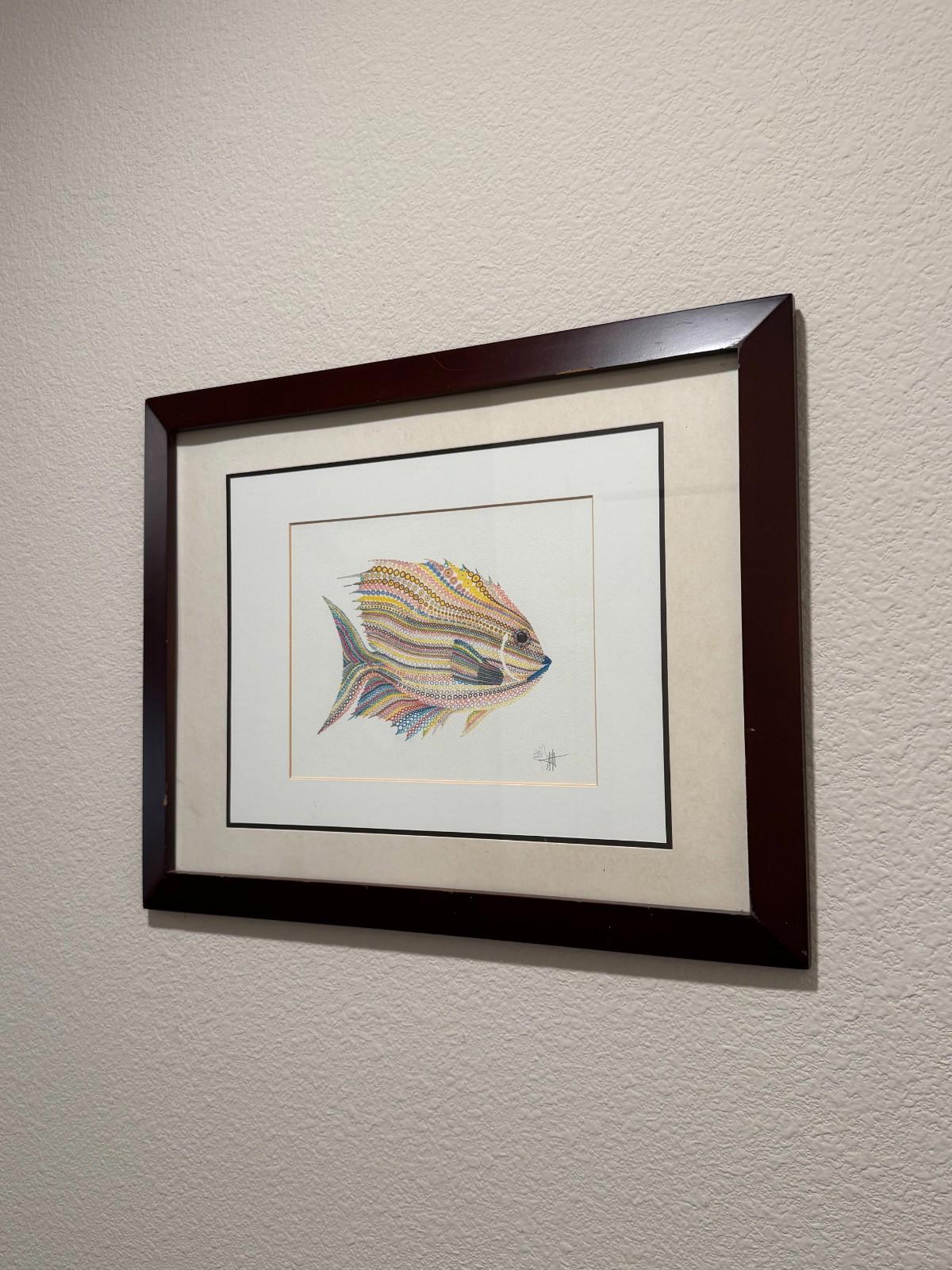 Scott Wright La Jolla Artist Framed Lionfish Watercolor Artwork Framed Bird Rock