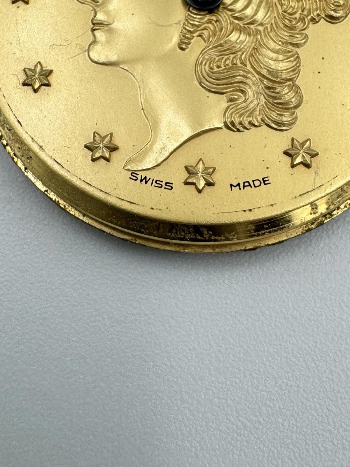 Buler Swiss Coin-Style Dial Watch Liberty Motif Rare 60s