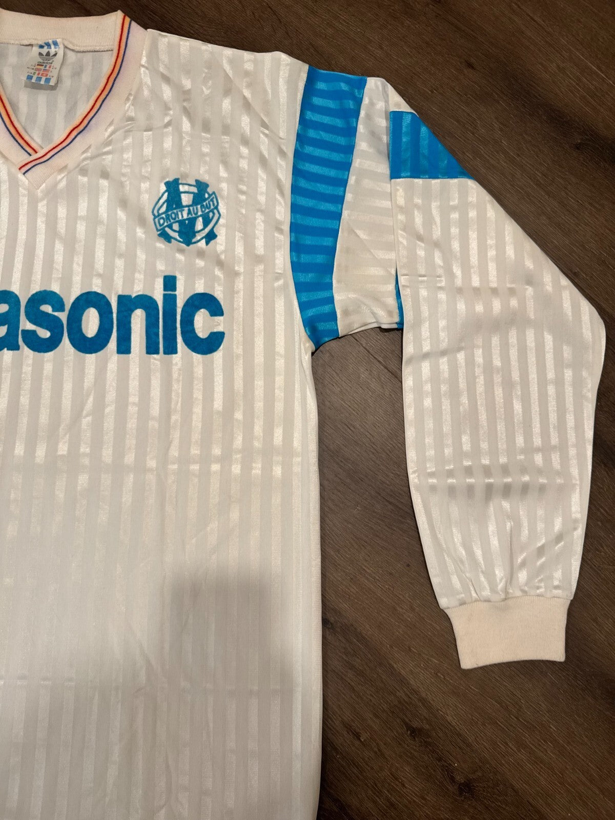Vintage 1990 Home Kit Olympique Marseille Long Sleeve Football Jersey Large Rare