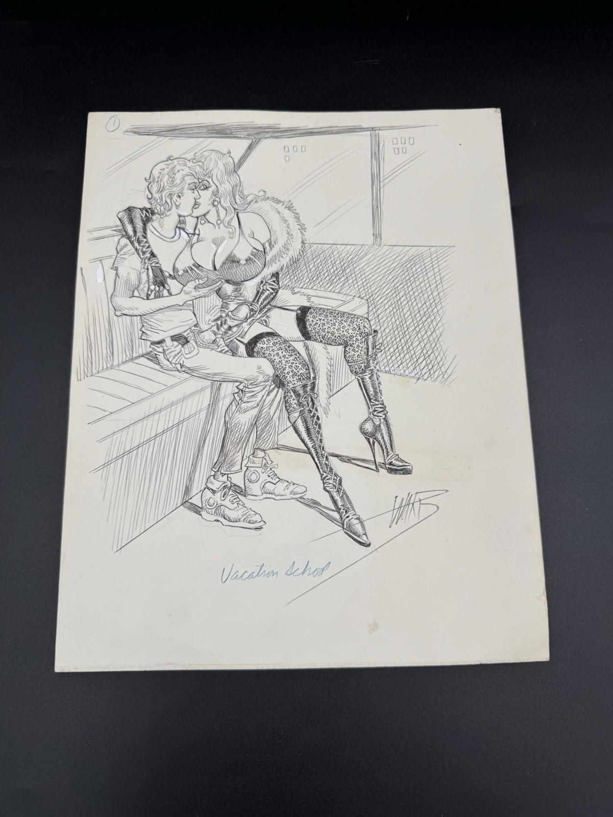 Original Bill Ward Erotic Drawing Vacation School Signed Sketch 1970s Unframed +