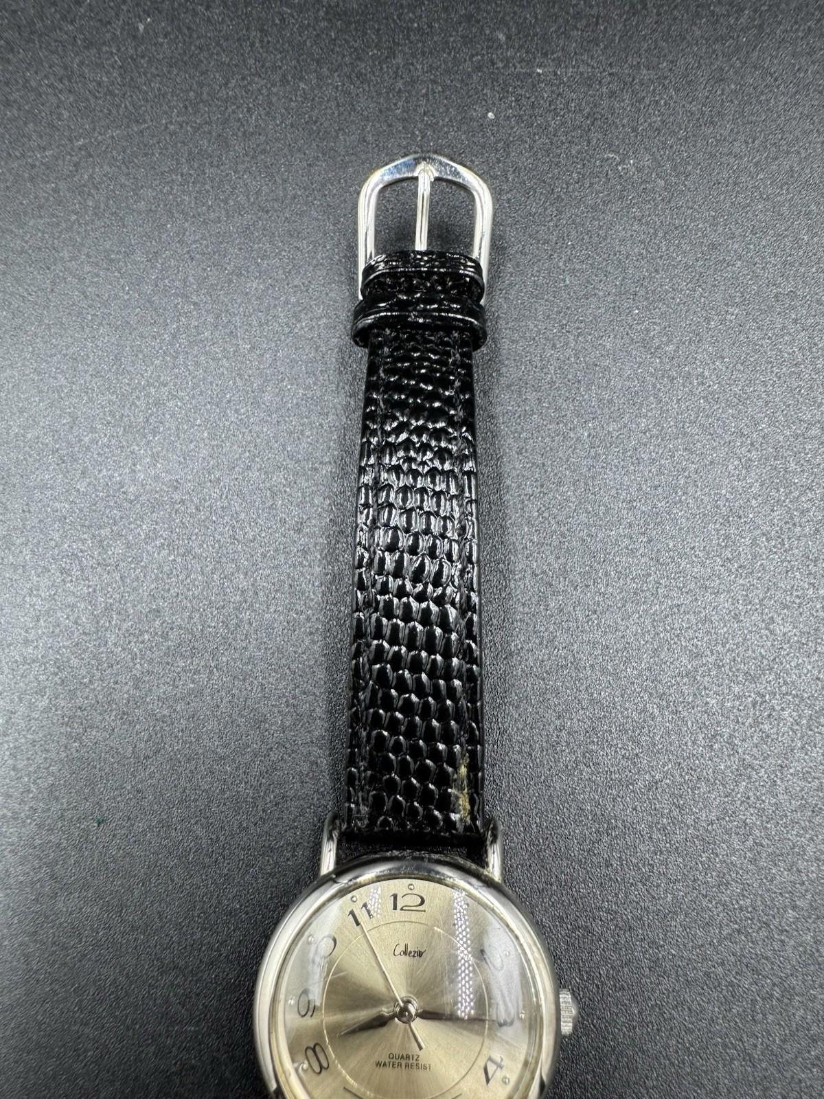 Vintage Collezio Ladies Quartz Watch Gold Dial Black Lizard Strap Japan Movement
