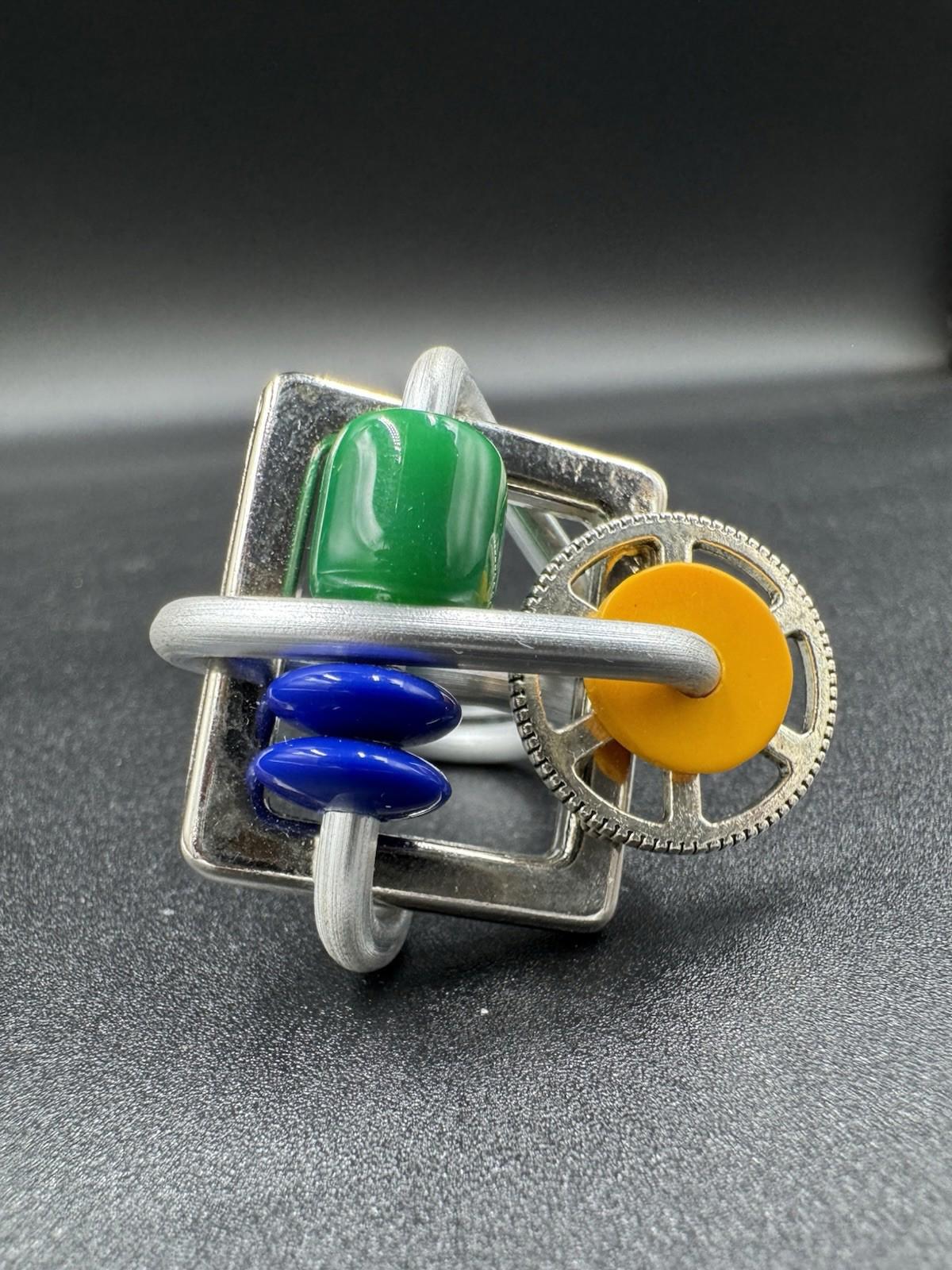 Handmade Bauhaus Inspired Aluminum Puzzle Ring Argentine Designer Multi Color NM