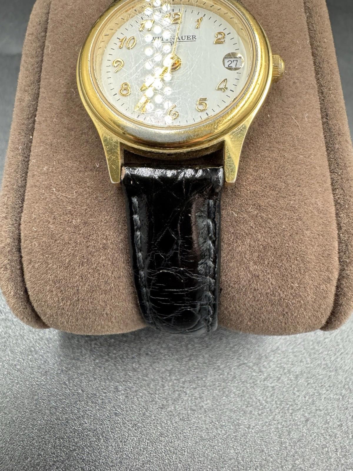 Vintage Wittnauer Women's Gold Tone Quartz Watch White Dial Date Swiss Made