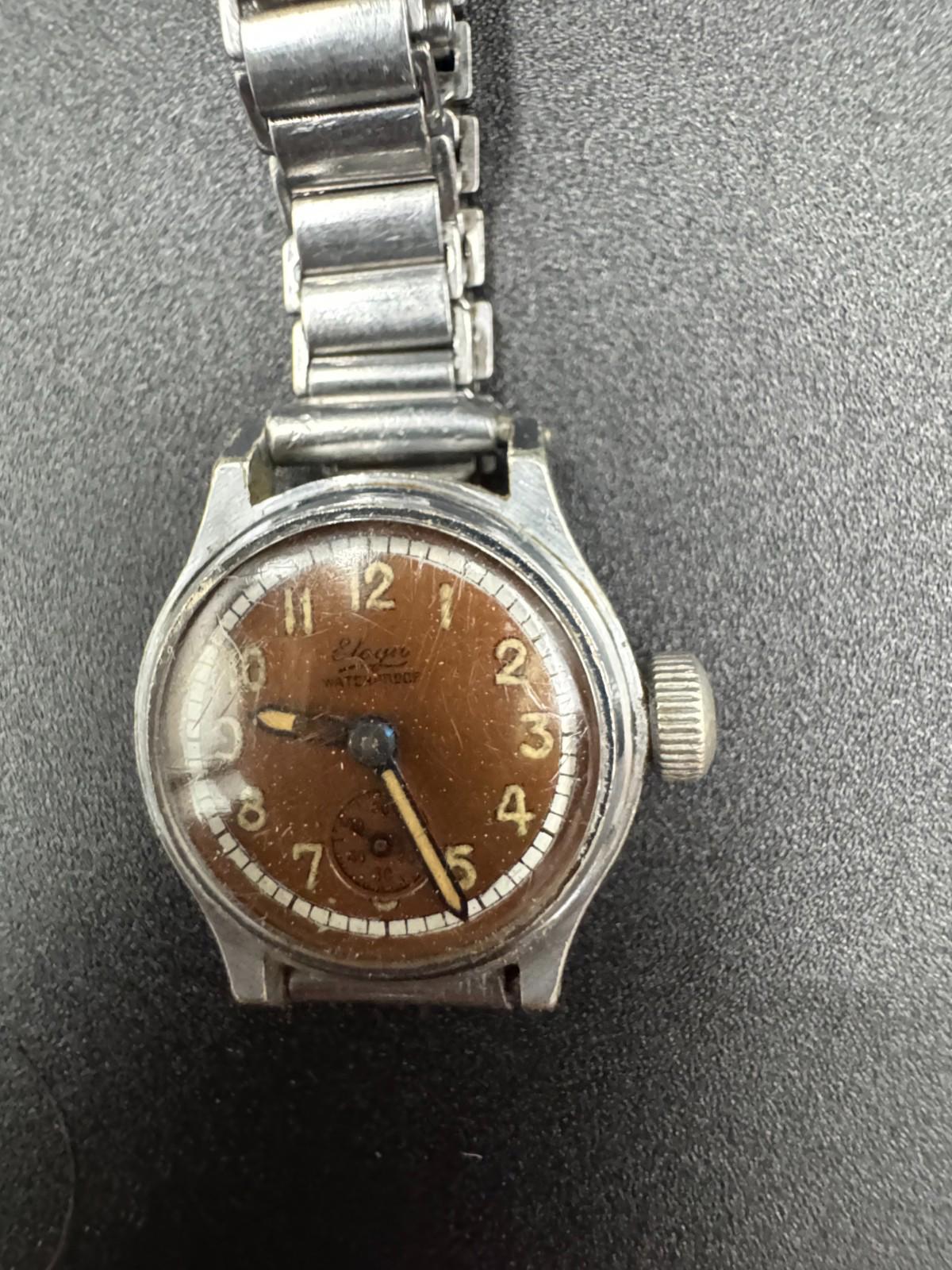 Vintage Eloga Waterproof Swiss Watch AS 964 15 Jewels Manual Wind Copper Dial VG