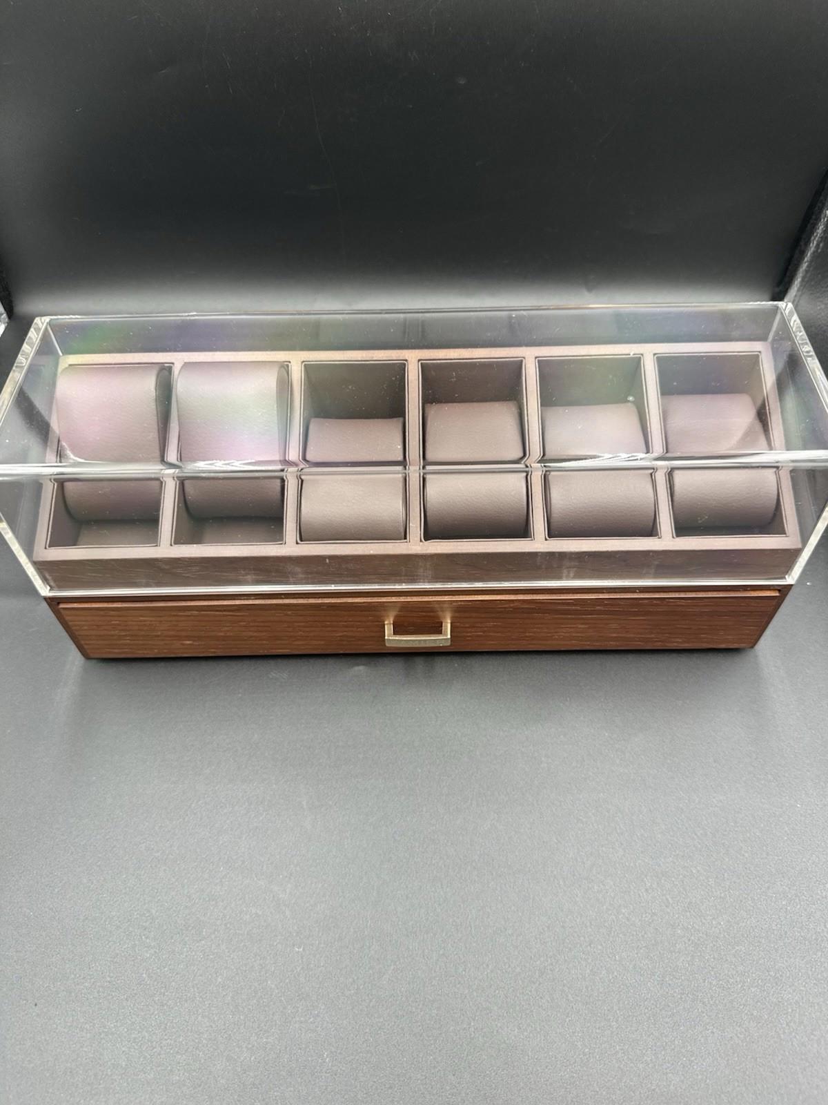 Kamier High End Wooden Watch Box w/ 6 Slots & Glass Lid 2-Layer Jewelry See Cond