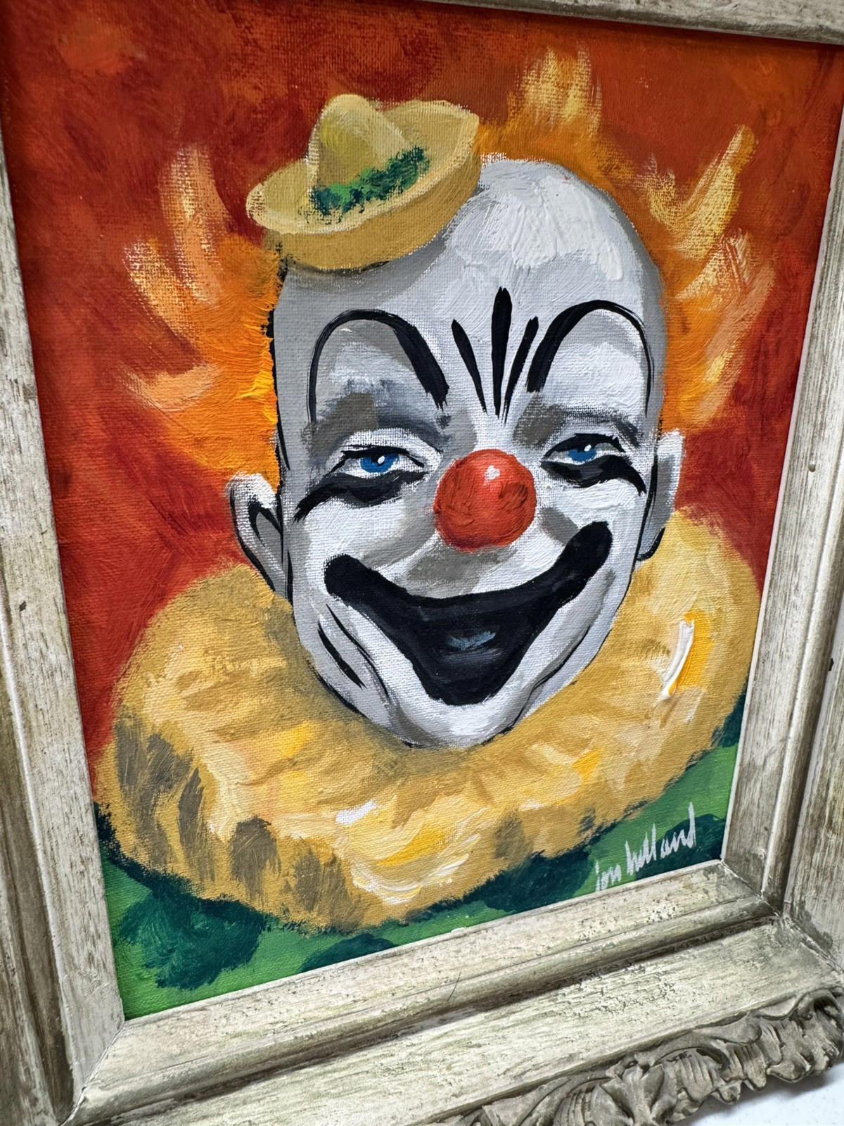 Jon Helland Clown Painting Signed Canvas Framed Painting