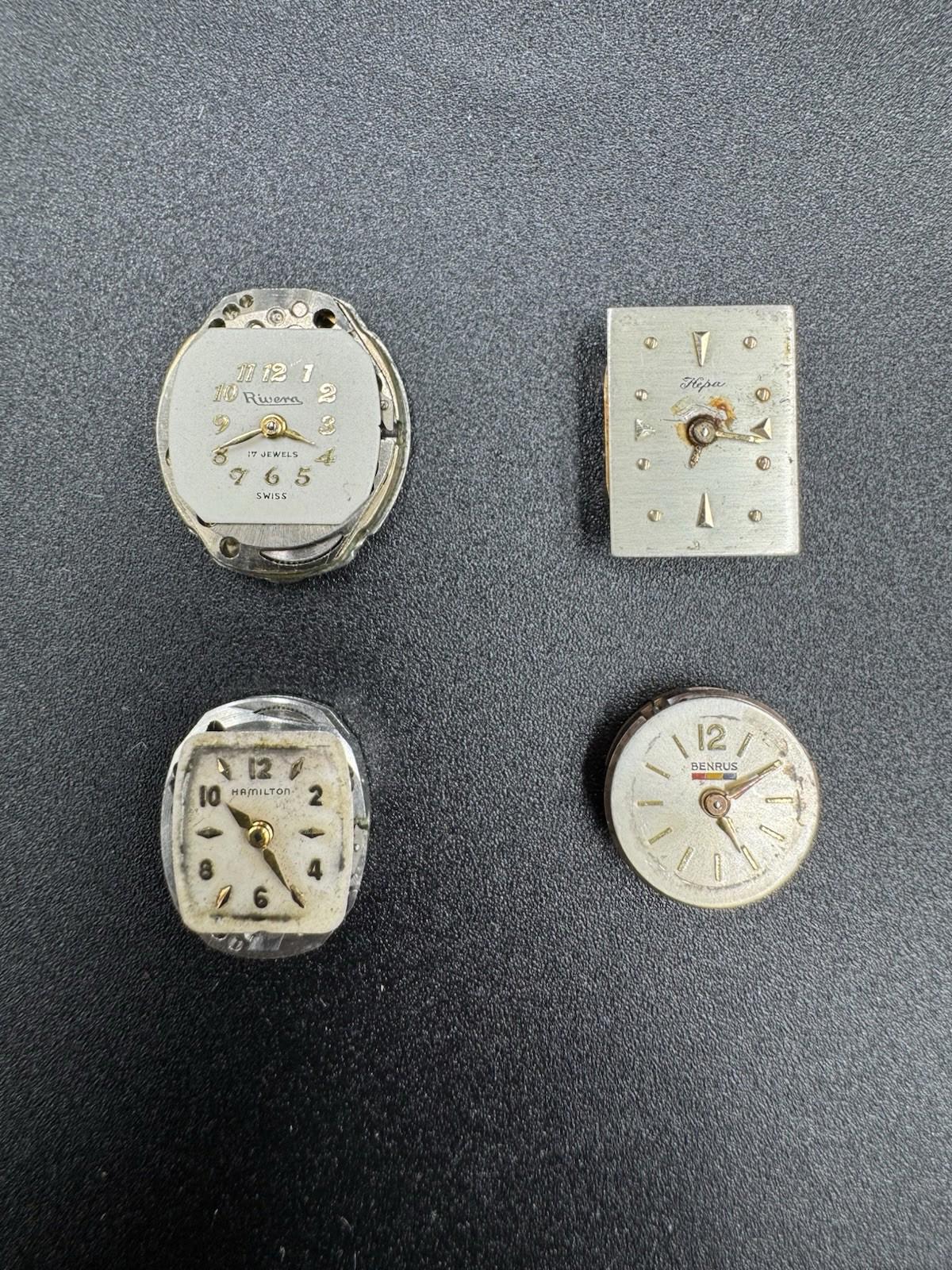Watch Movements Lot of 4 Hamilton Benrus Riviera Hoga 17J