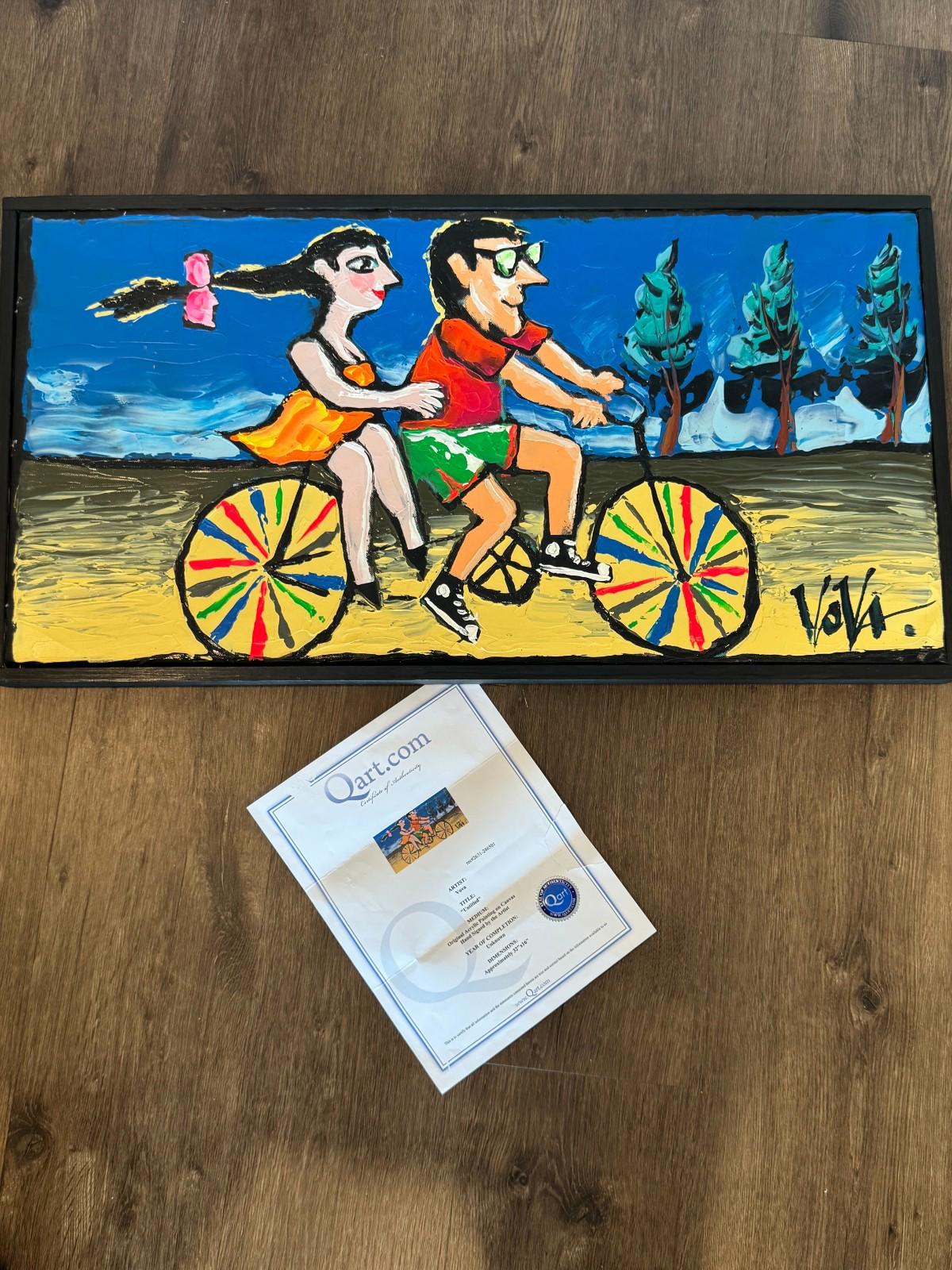Original Vova Vladimir Mingar Acrylic Painting Bicycle Couple Signed with COA NM