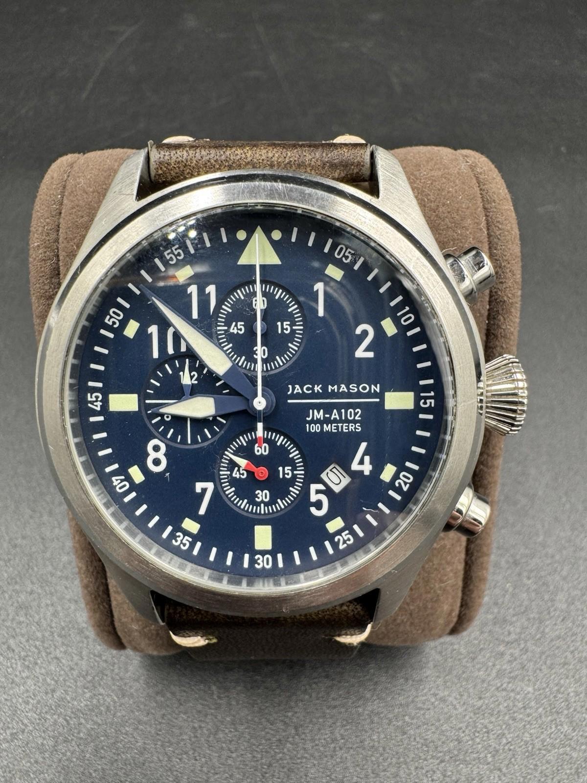 Jack Mason Men's Chronograph Watch Aviator Saddle Leather Strap JM-A102-018 VG+