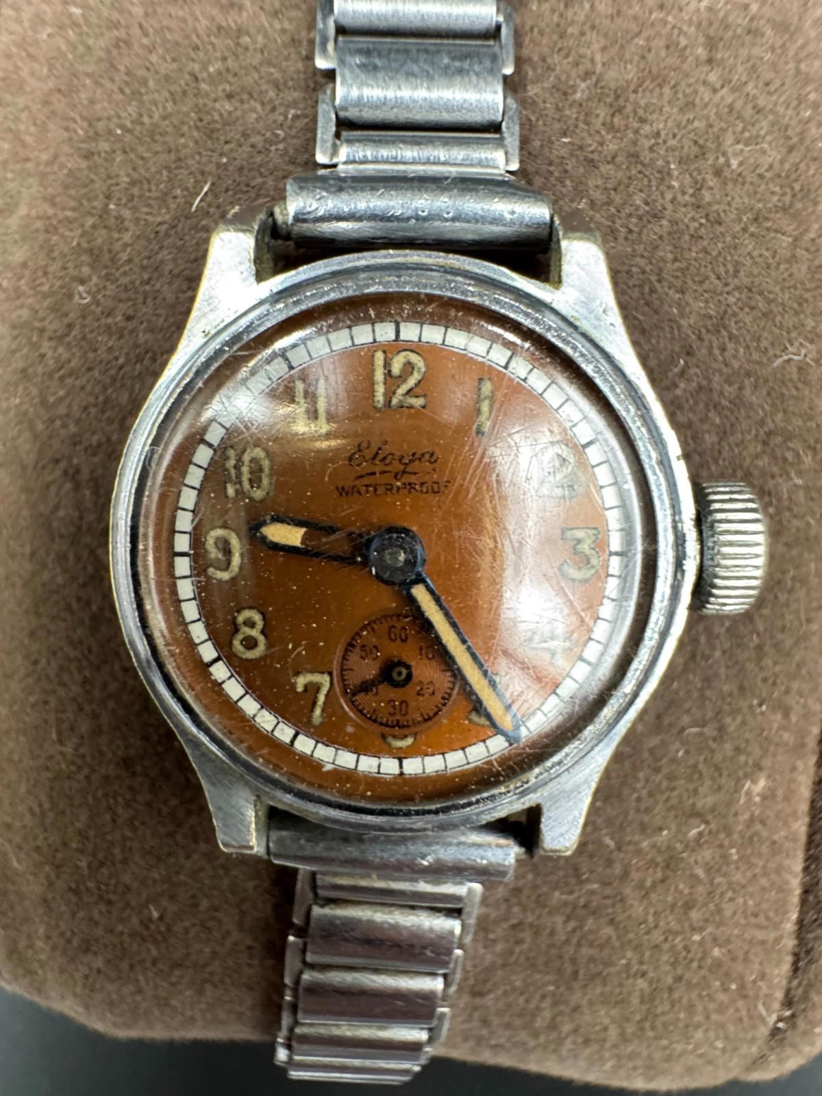 Vintage Eloga Waterproof Swiss Watch AS 964 15 Jewels Manual Wind Copper Dial VG