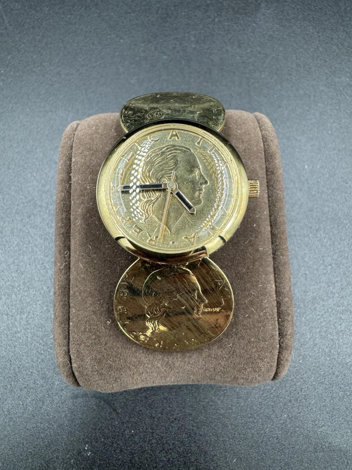 Vintage Vicence Italy 14K Gold Lira Coin Watch Milor for Parts Scrap Non-Running
