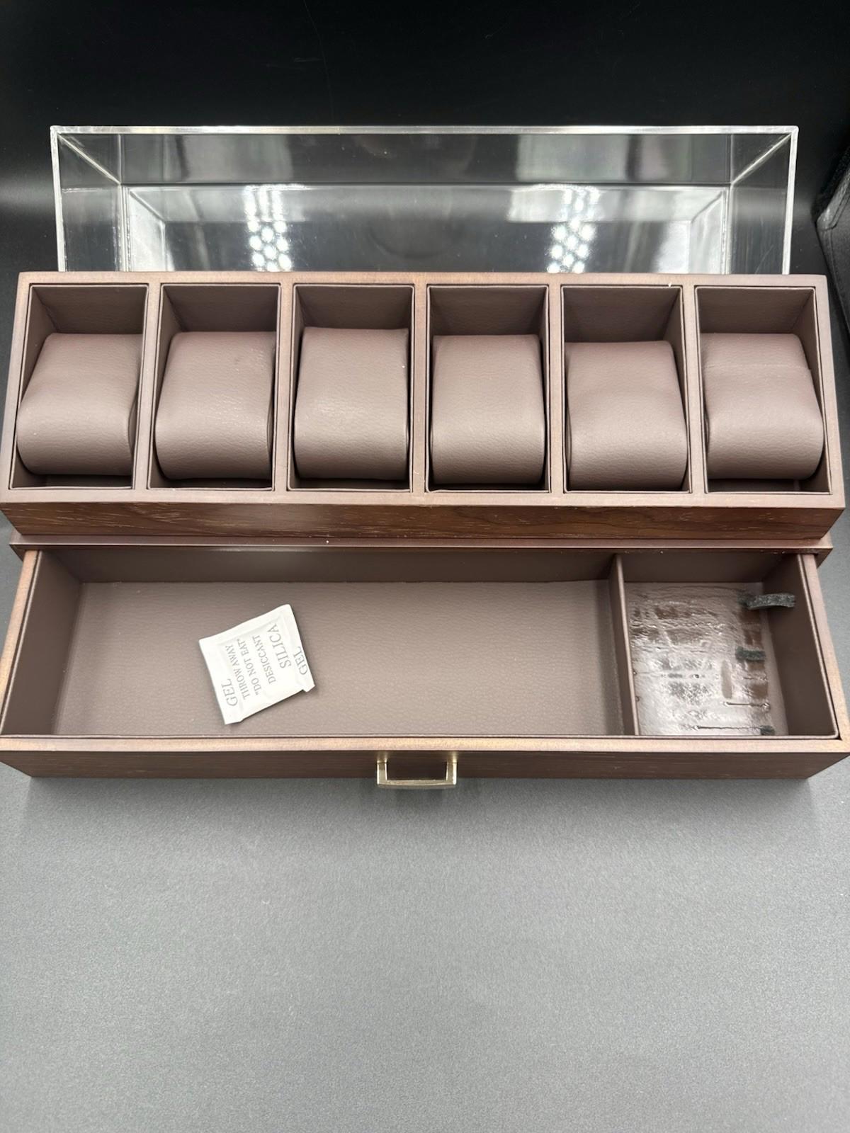 Kamier High End Wooden Watch Box w/ 6 Slots & Glass Lid 2-Layer Jewelry See Cond