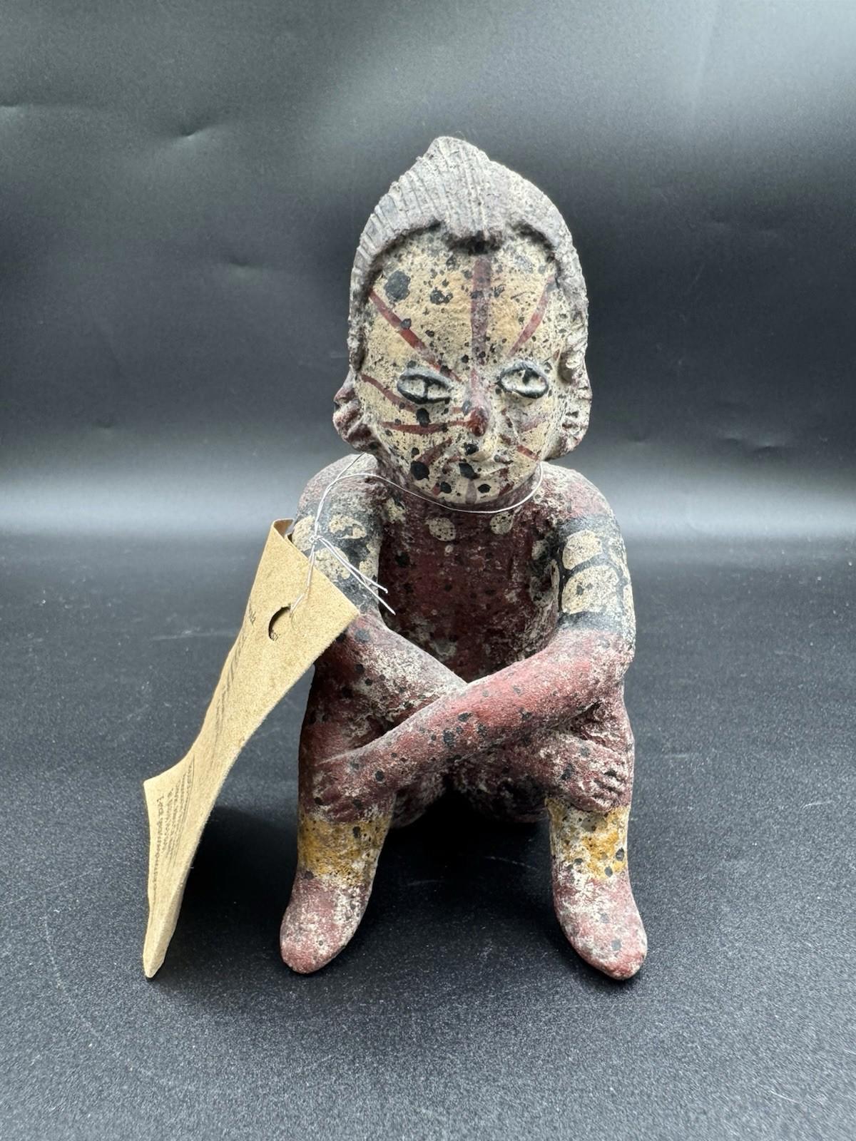 Vintage Pre-Columbian Chinesco Cara Rayada Terracotta Figurine Replica Mexico