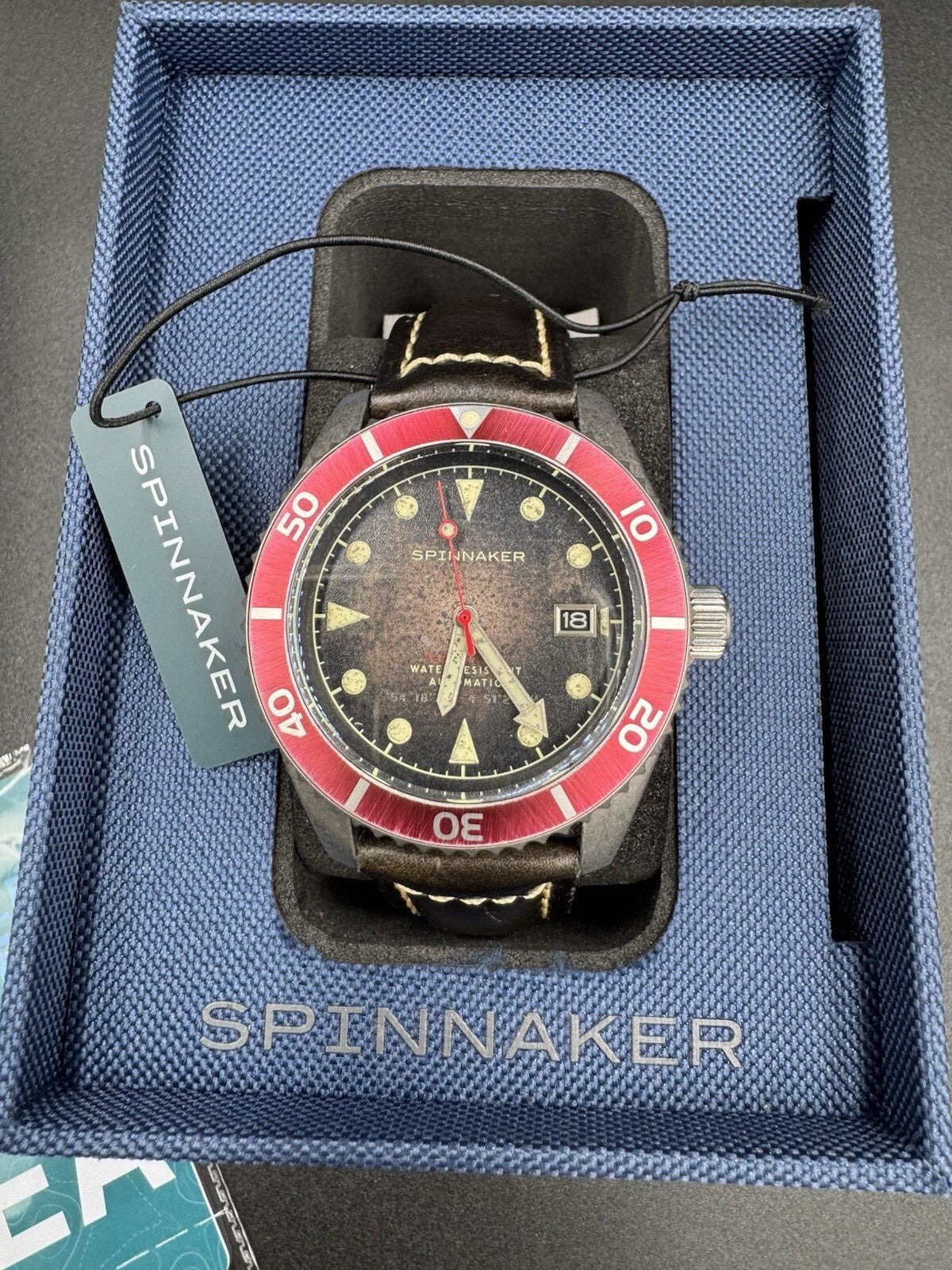 Spinnaker Wreck Red Ring and Gray with Leather Black Dial Wristwatch SP-5089-01