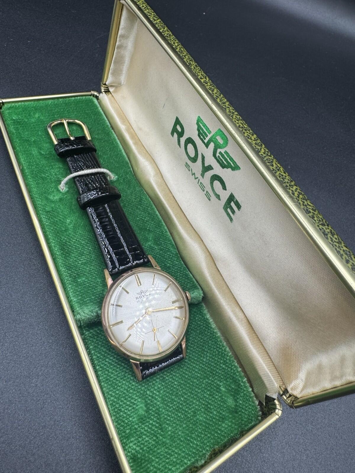 Vintage Royce 17 Jewels Automatic Watch Gold Case Swiss Made – Original Box Srvc