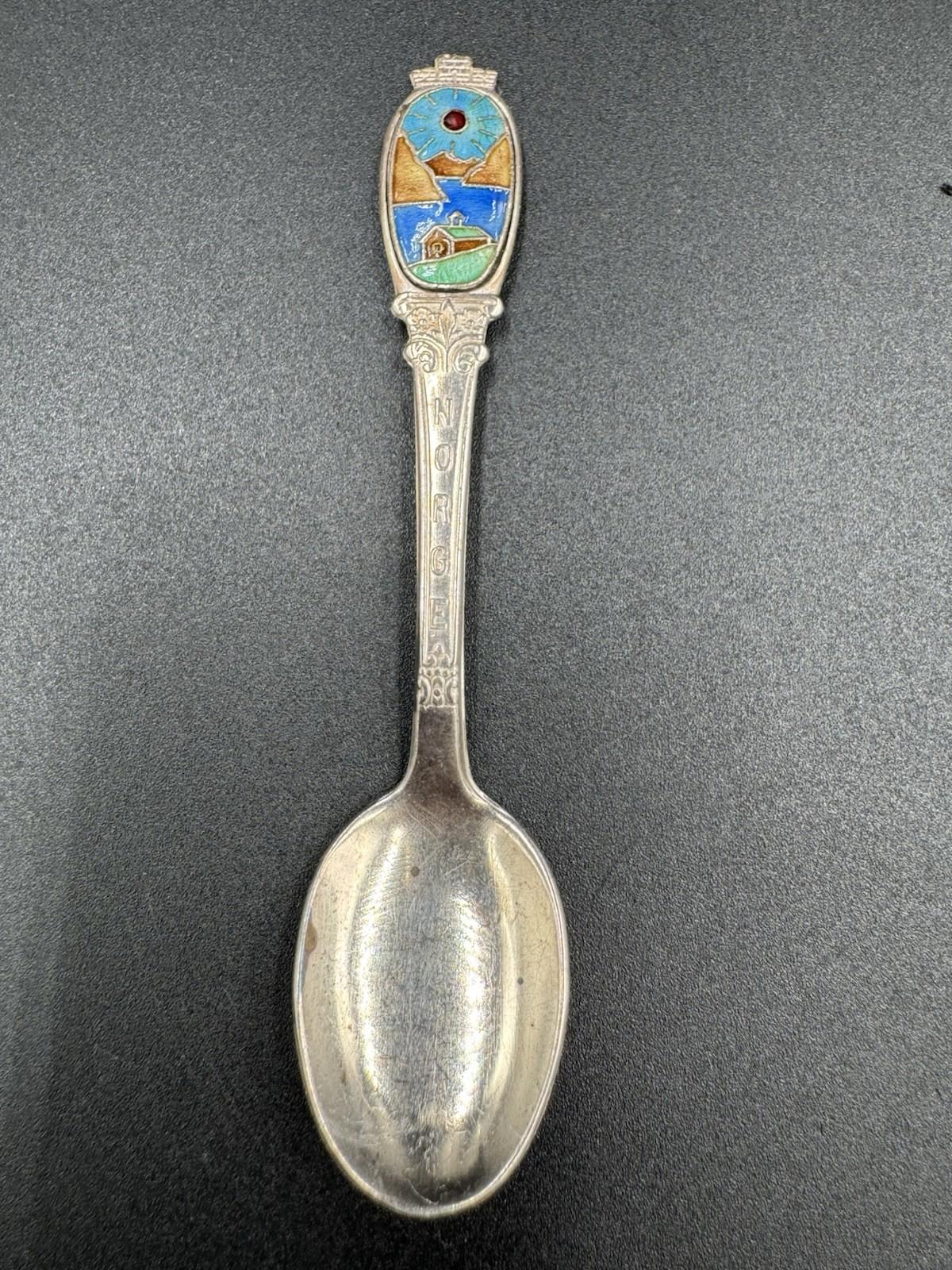 Vintage Norge Norwegian Enamel Souvenir Spoon Silver Plated