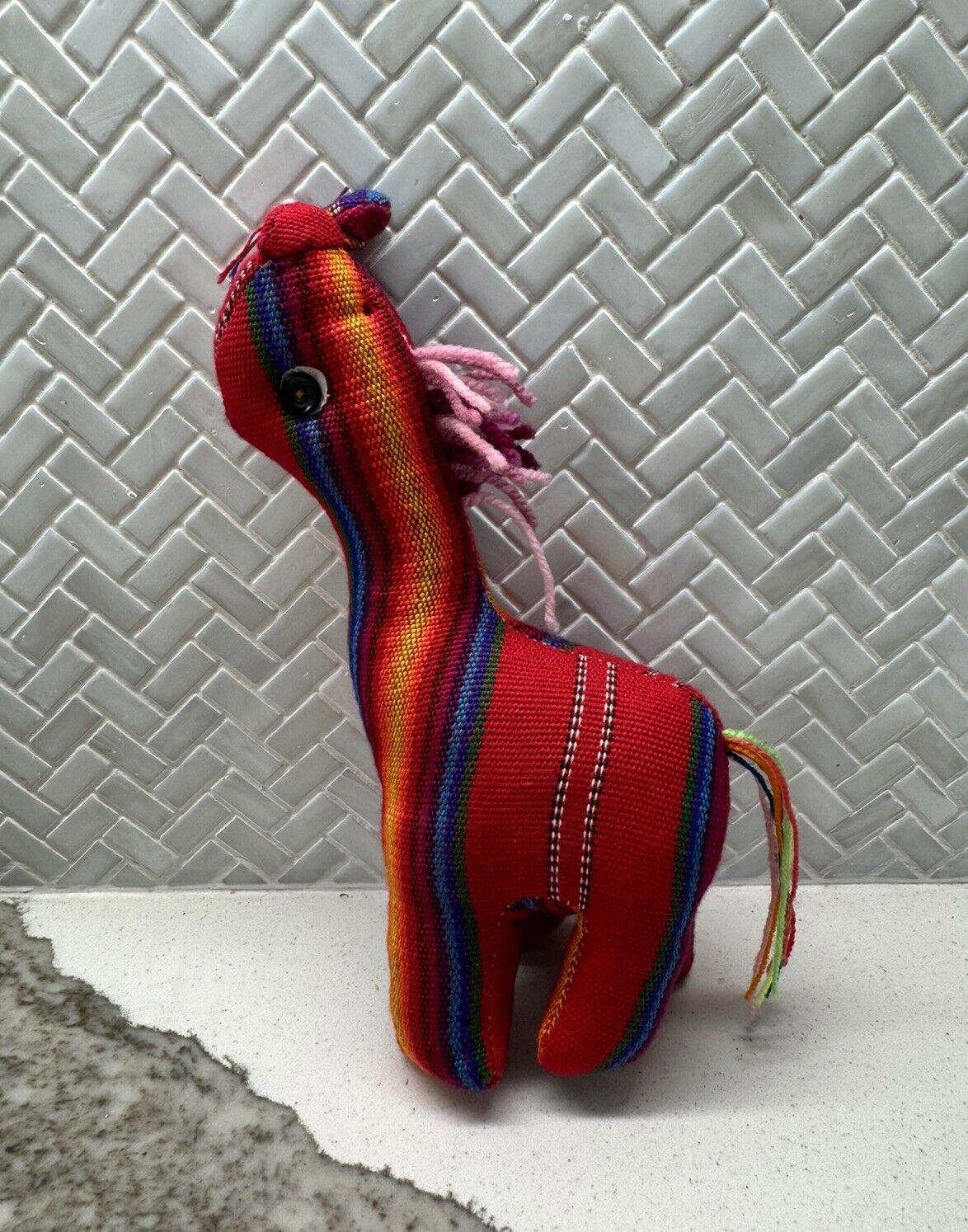 Handmade Guatemalen / Salvadorian Stuffed Llama Toy Striped