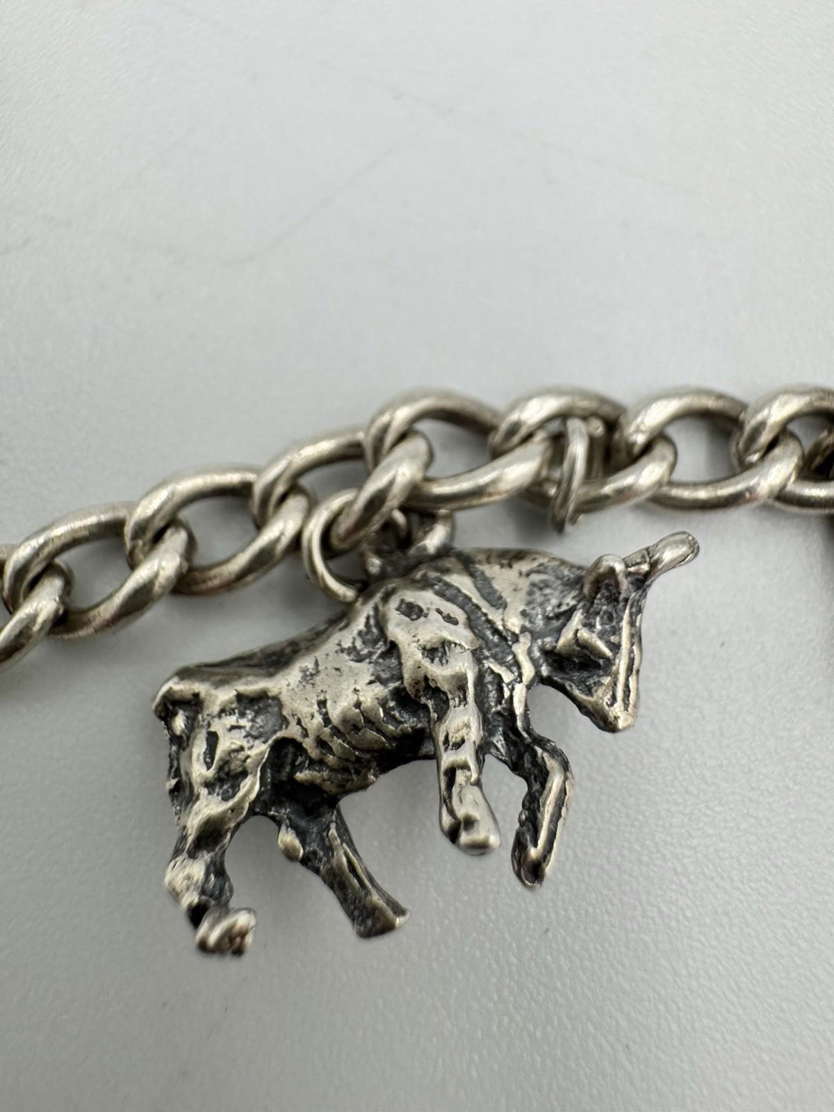 Vintage Sterling Silver Charm Bracelet Southwestern Cowboy Bull Boot Wild West G