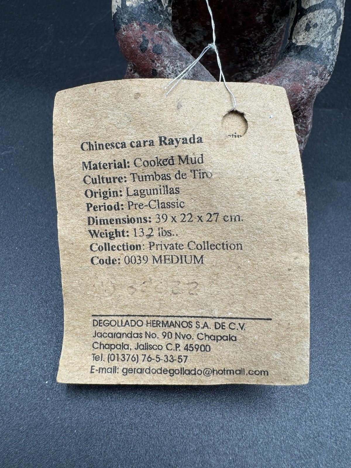 Vintage Pre-Columbian Chinesco Cara Rayada Terracotta Figurine Replica Mexico