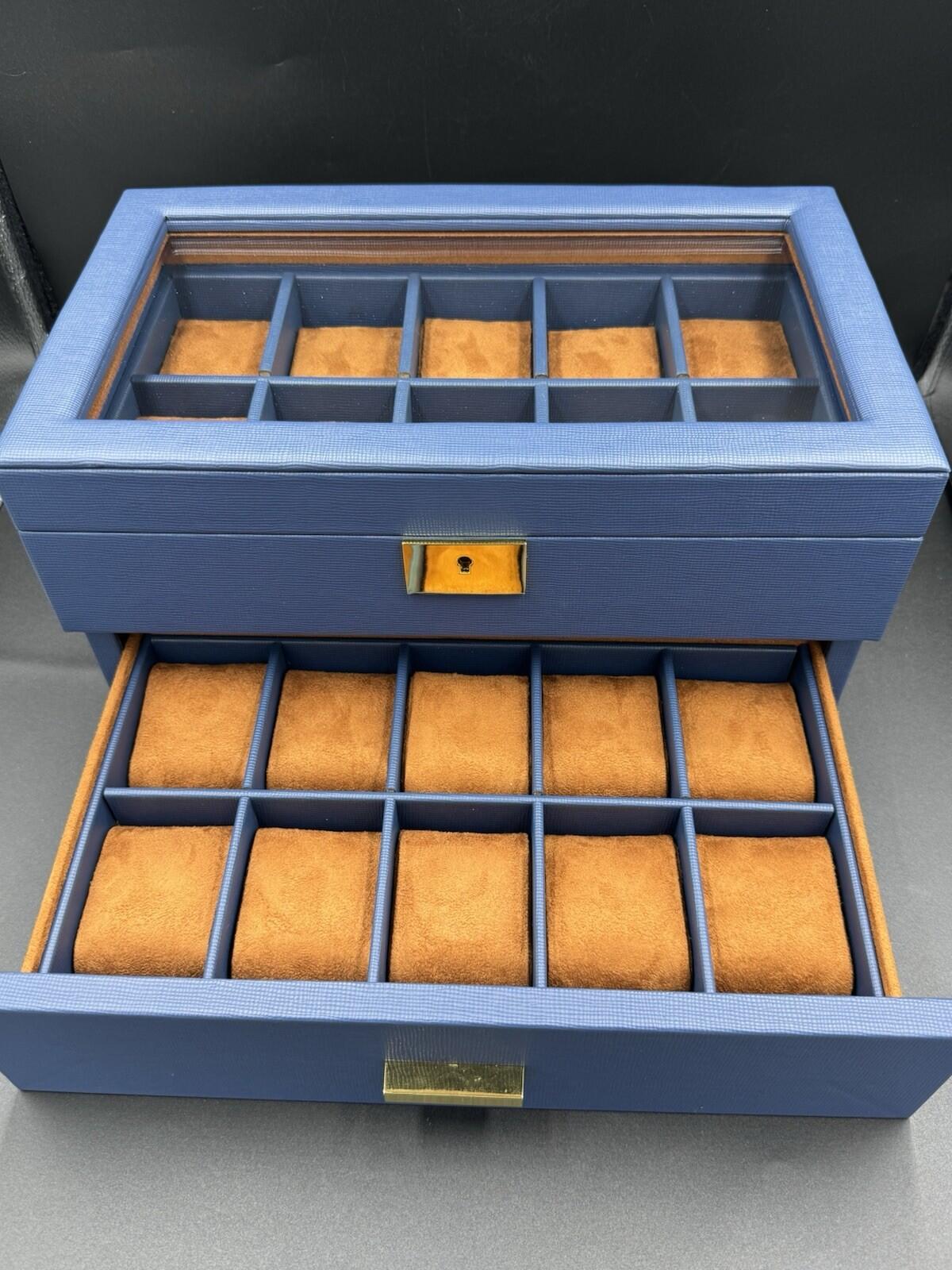 ROTHWELL 20 Slot Leather Watch Box for Men - Luxury Watch Case Display Brand New