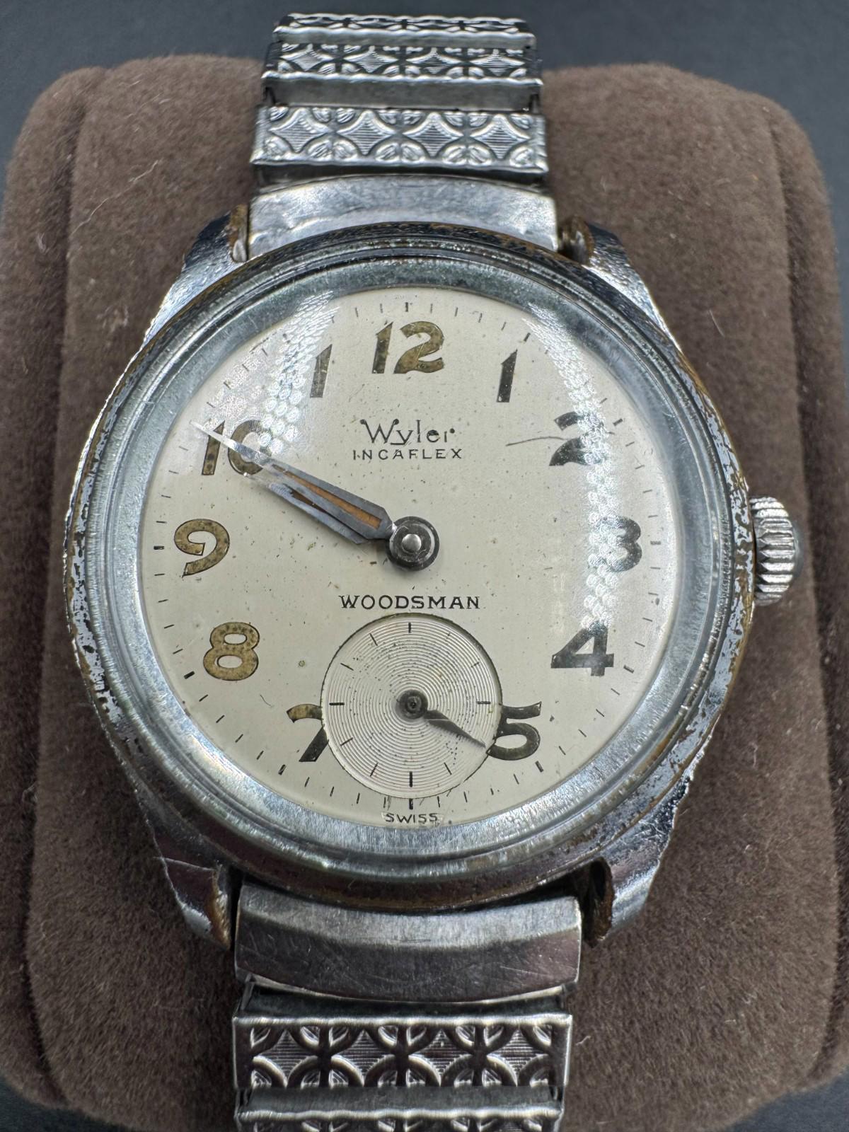 Vintage Wyler Incaflex Woodsman Swiss Manual Wind Sub-Seconds Watch - Rare Dial