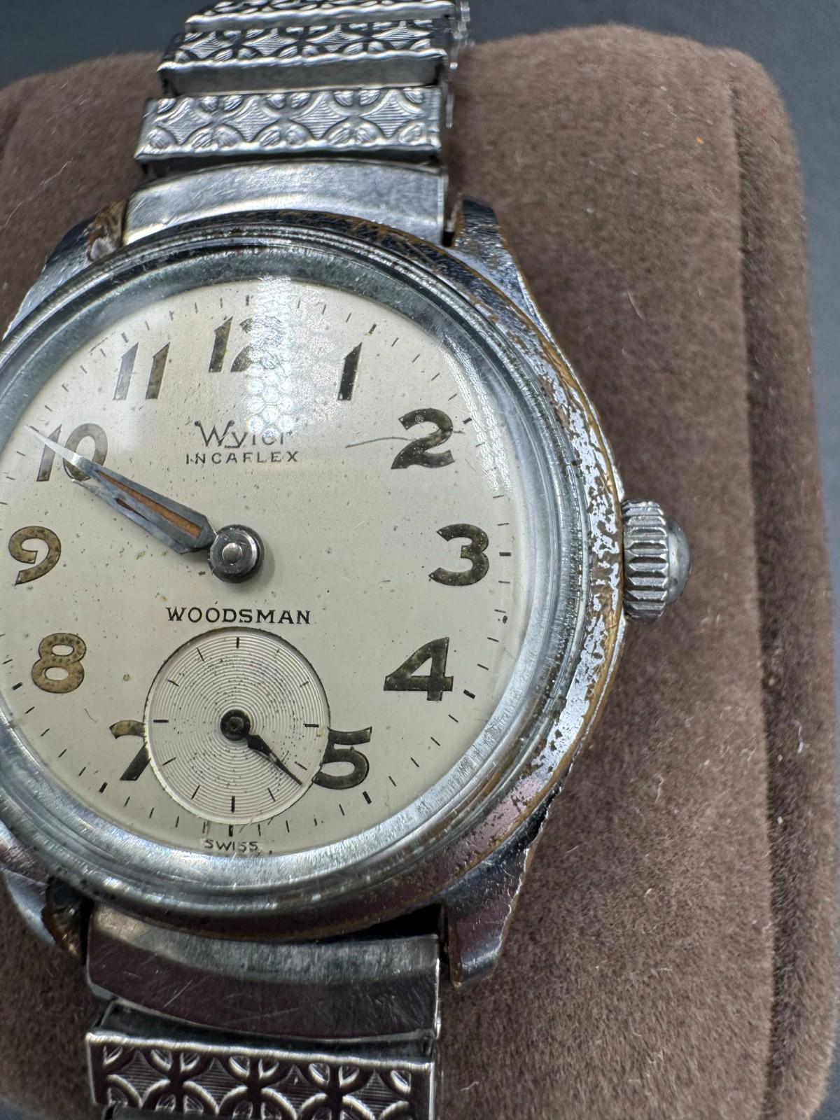 Vintage Wyler Incaflex Woodsman Swiss Manual Wind Sub-Seconds Watch - Rare Dial