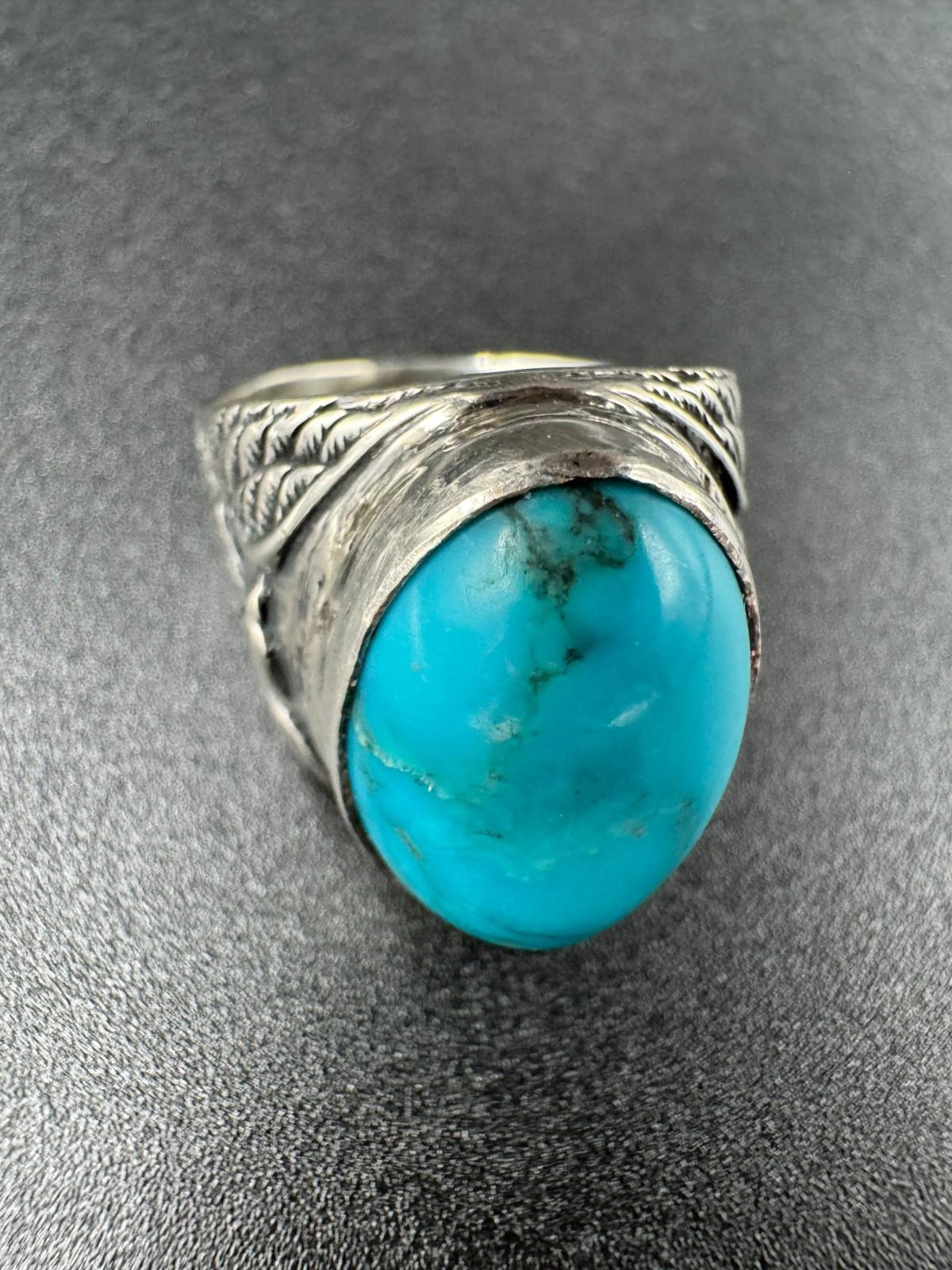 Vintage Navajo Turquoise Sterling Silver Ring Arthur J Williams Cabochon 12.69g