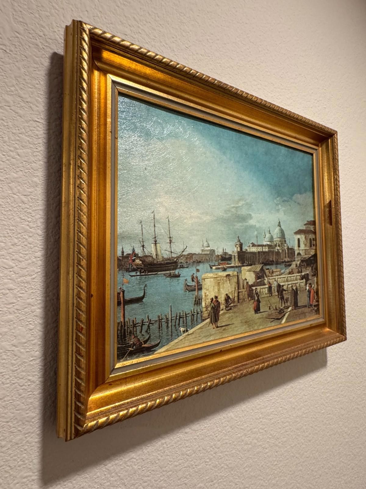 Vintage Framed Canaletto Reproduction Print The Quay of the Piazzetta Venice VG+