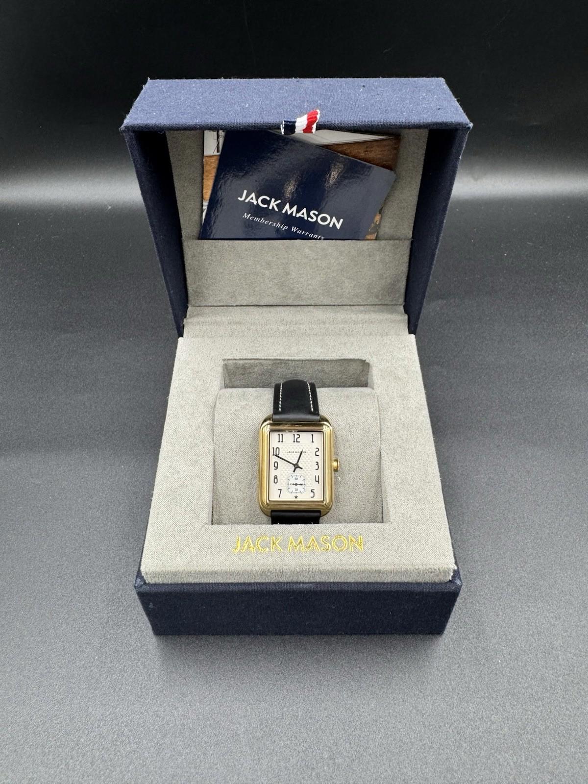 Jack Mason Issue No. 2 Heritage Rectangular Gold Tone Watch Black Leather #431B