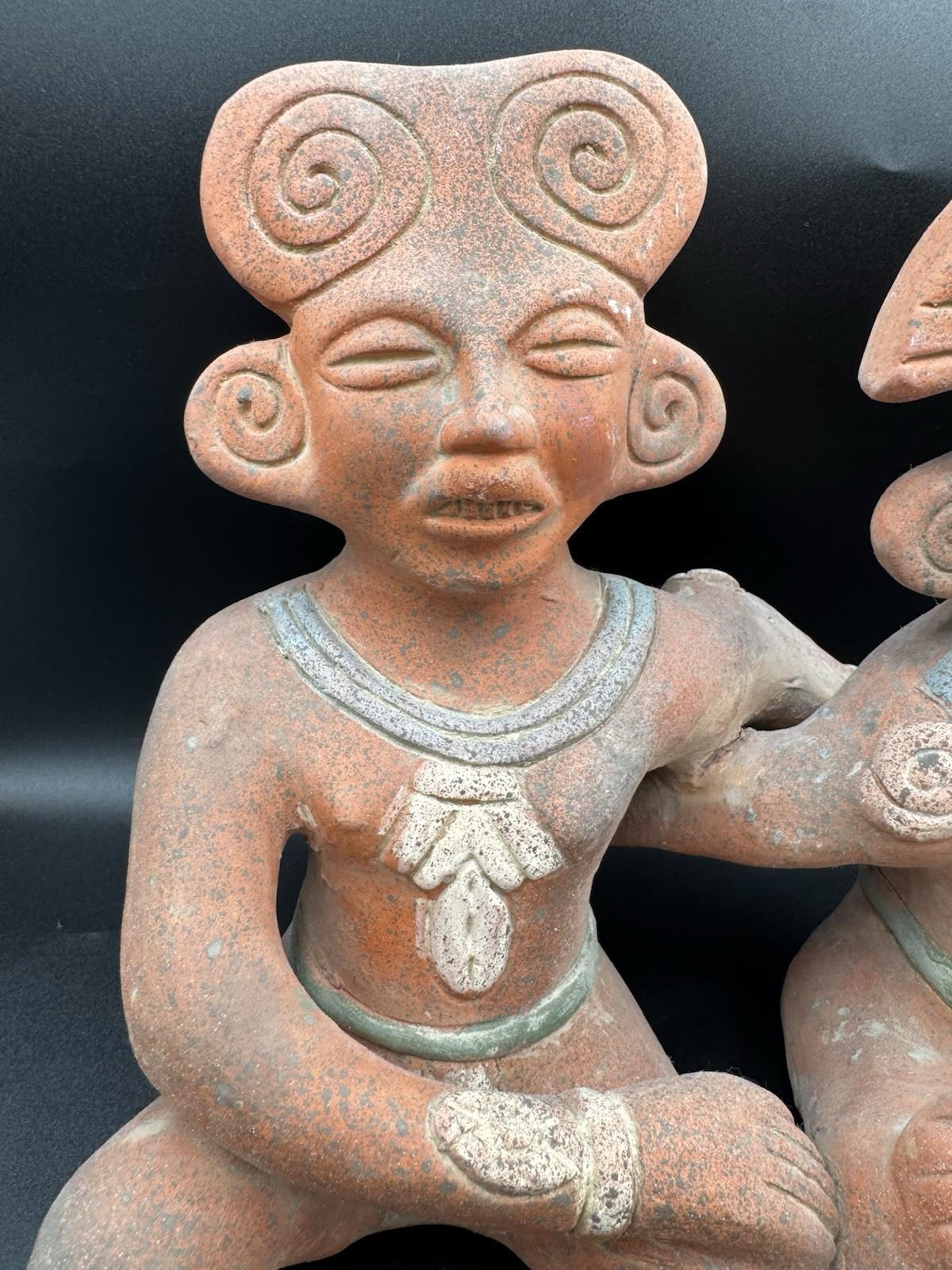 Vintage Mexican Folk Art Pre-Columbian Style Mayan Couple Connected Figurine