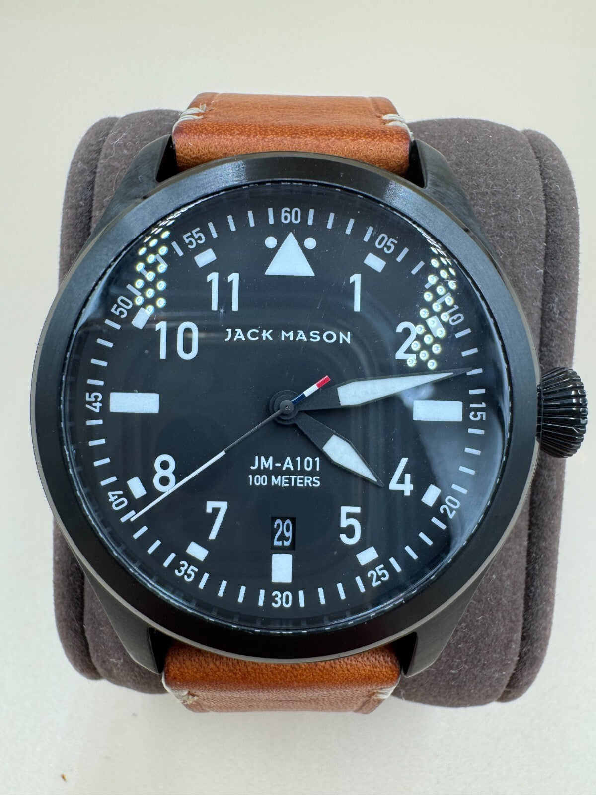 Jack Mason JM-A101-005 Aviation Black PVD Pilot Watch Leather Strap 42mm - Rare