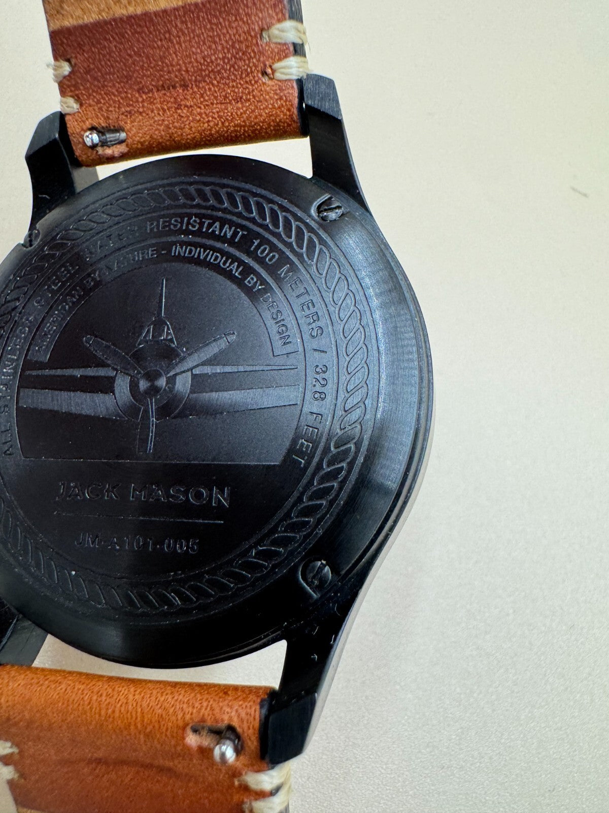 Jack Mason JM-A101-005 Aviation Black PVD Pilot Watch Leather Strap 42mm - Rare