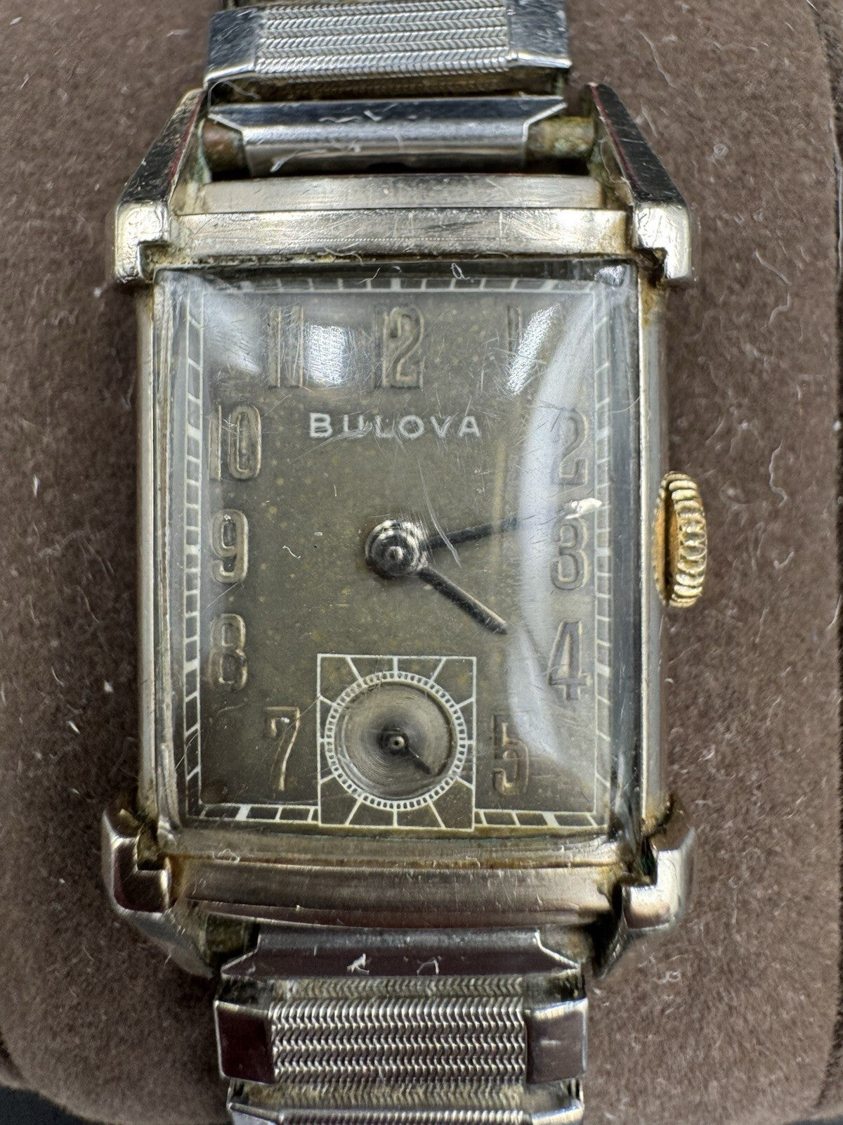 Vintage 1940s Bulova Fifth Avenue Tank Watch 10K Gold Filled Tropical Dial Box E