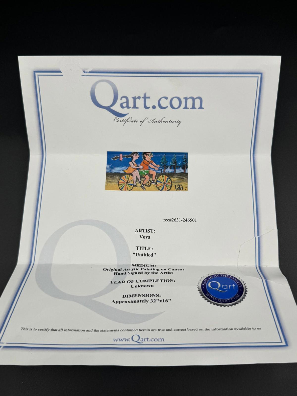 Original Vova Vladimir Mingar Acrylic Painting Bicycle Couple Signed with COA NM