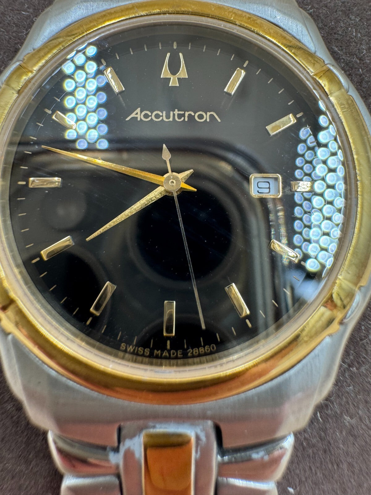 Bulova Accutron Barcelona 28B60 Mens Swiss Quartz Gold Plated Watch Black Dial