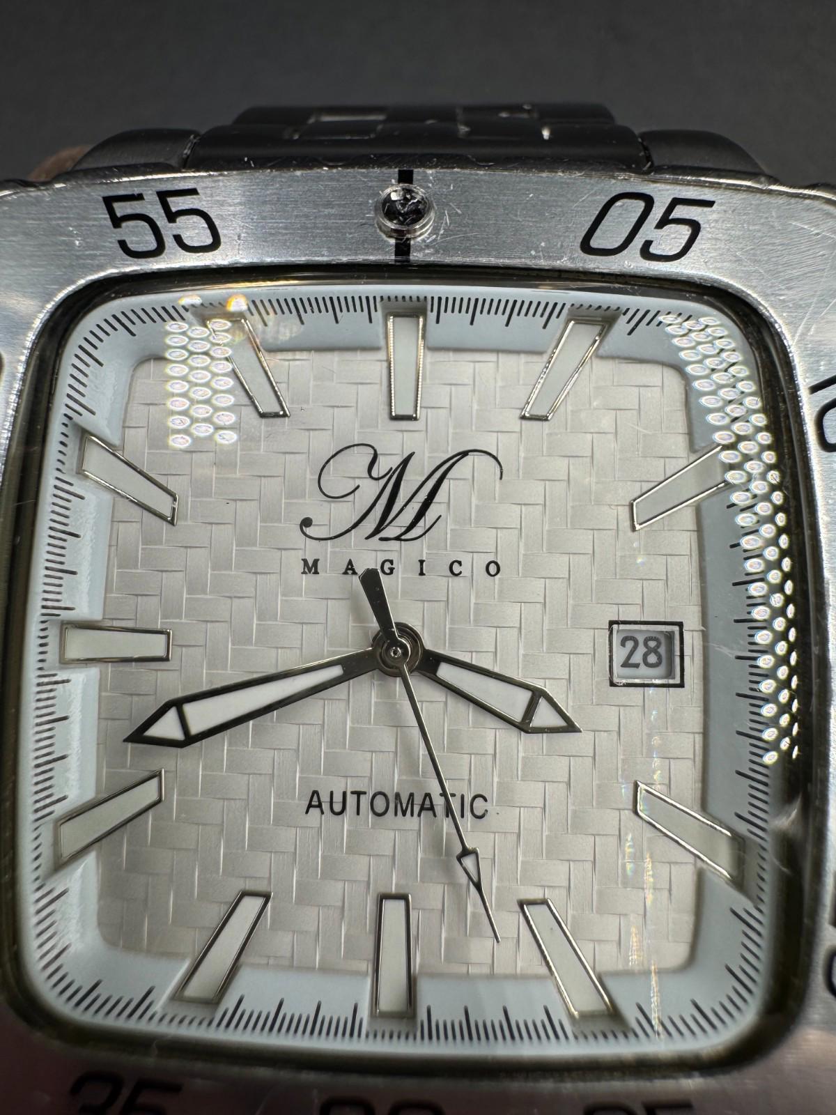 Magico 316L Automatic Heavy Mens Watch White Face 21 Jewels Works Japan Made VG+