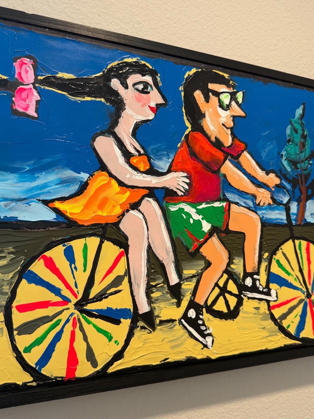 Original Vova Vladimir Mingar Acrylic Painting Bicycle Couple Signed with COA NM