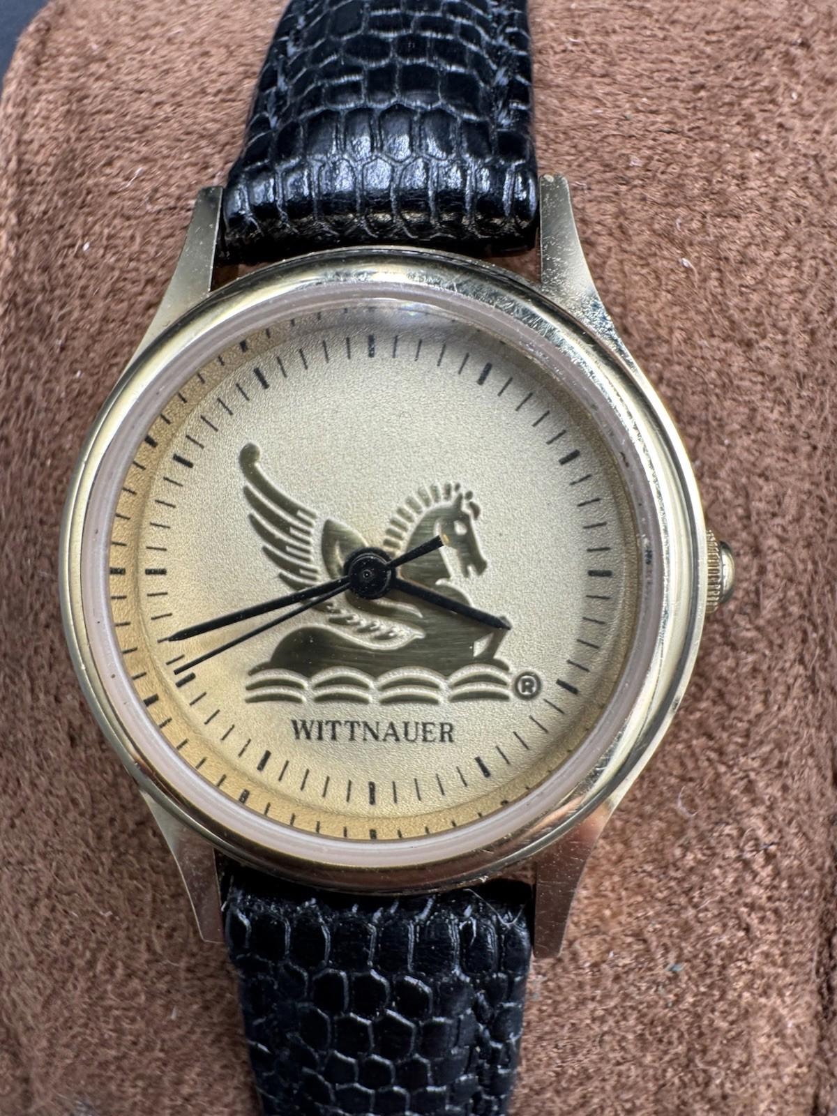 Vintage Wittnauer Watch Womens 24mm Gold Tone Pegasus Leather Band New Battery G