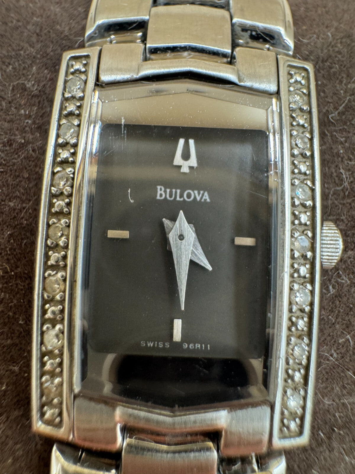 Bulova 96R11 Women's Swiss 14 Diamonds Stainless Steel Gray Dial Dress Watch VG+