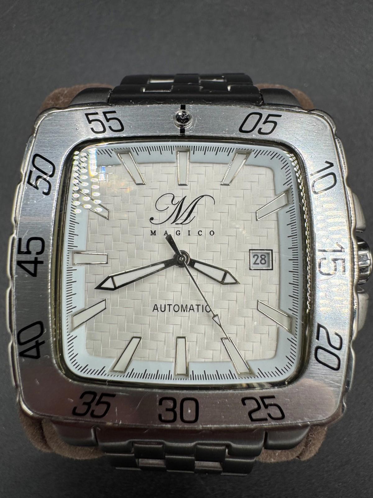 Magico 316L Automatic Heavy Mens Watch White Face 21 Jewels Works Japan Made VG+