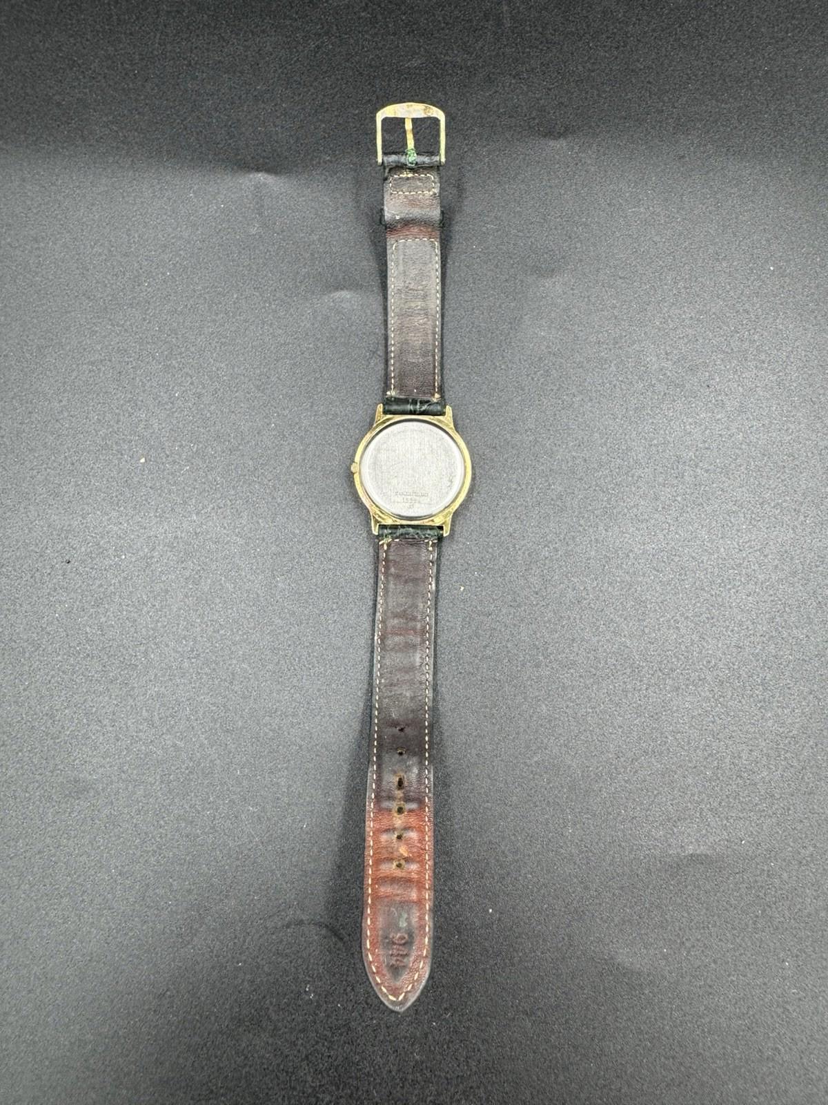 Vintage Courreges Paris Quartz Date Watch Swiss Made White Dial Green Band Great