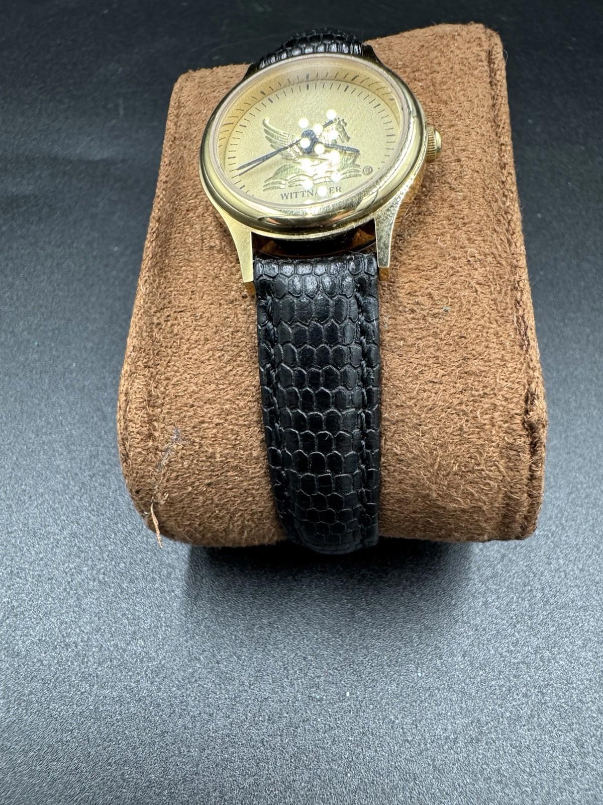 Vintage Wittnauer Watch Womens 24mm Gold Tone Pegasus Leather Band New Battery G