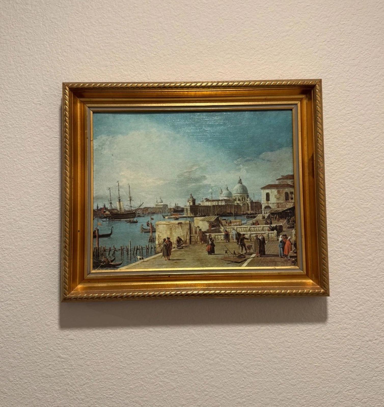 Vintage Framed Canaletto Reproduction Print The Quay of the Piazzetta Venice VG+