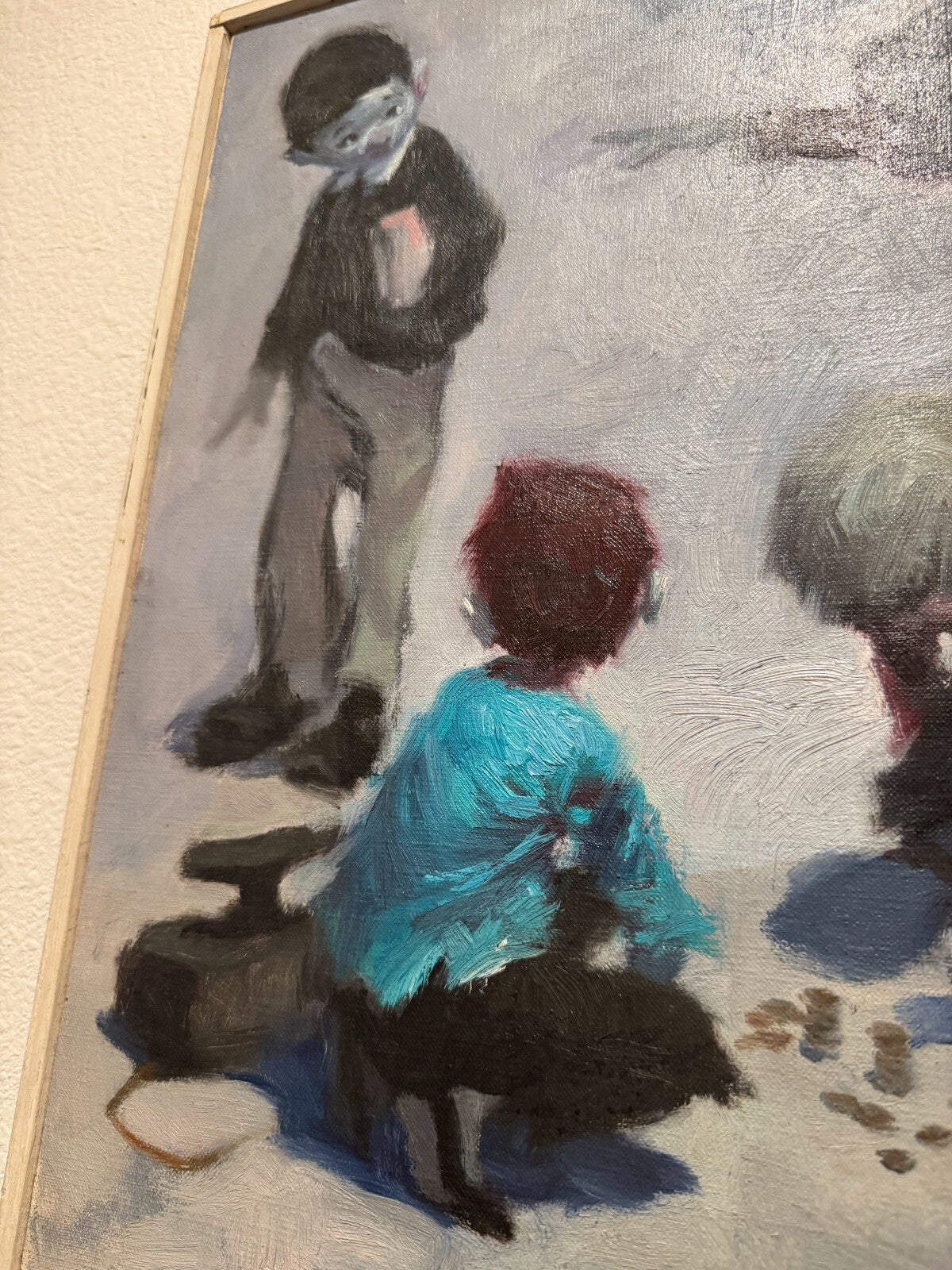 Marcello Signed Oil Painting Children Playing Coins Original Canvas Great Condit