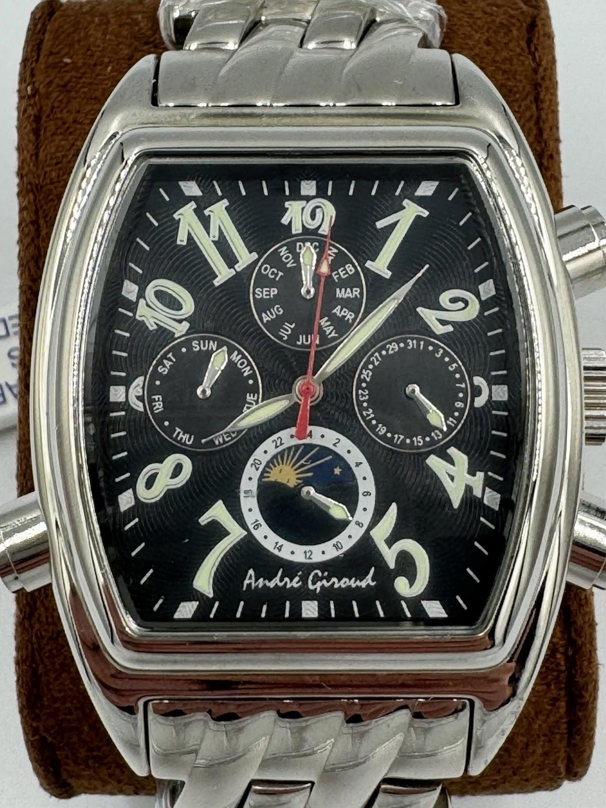 Andre Giroud Men's Automatic Moonphase Black Dial Watch 3 NM