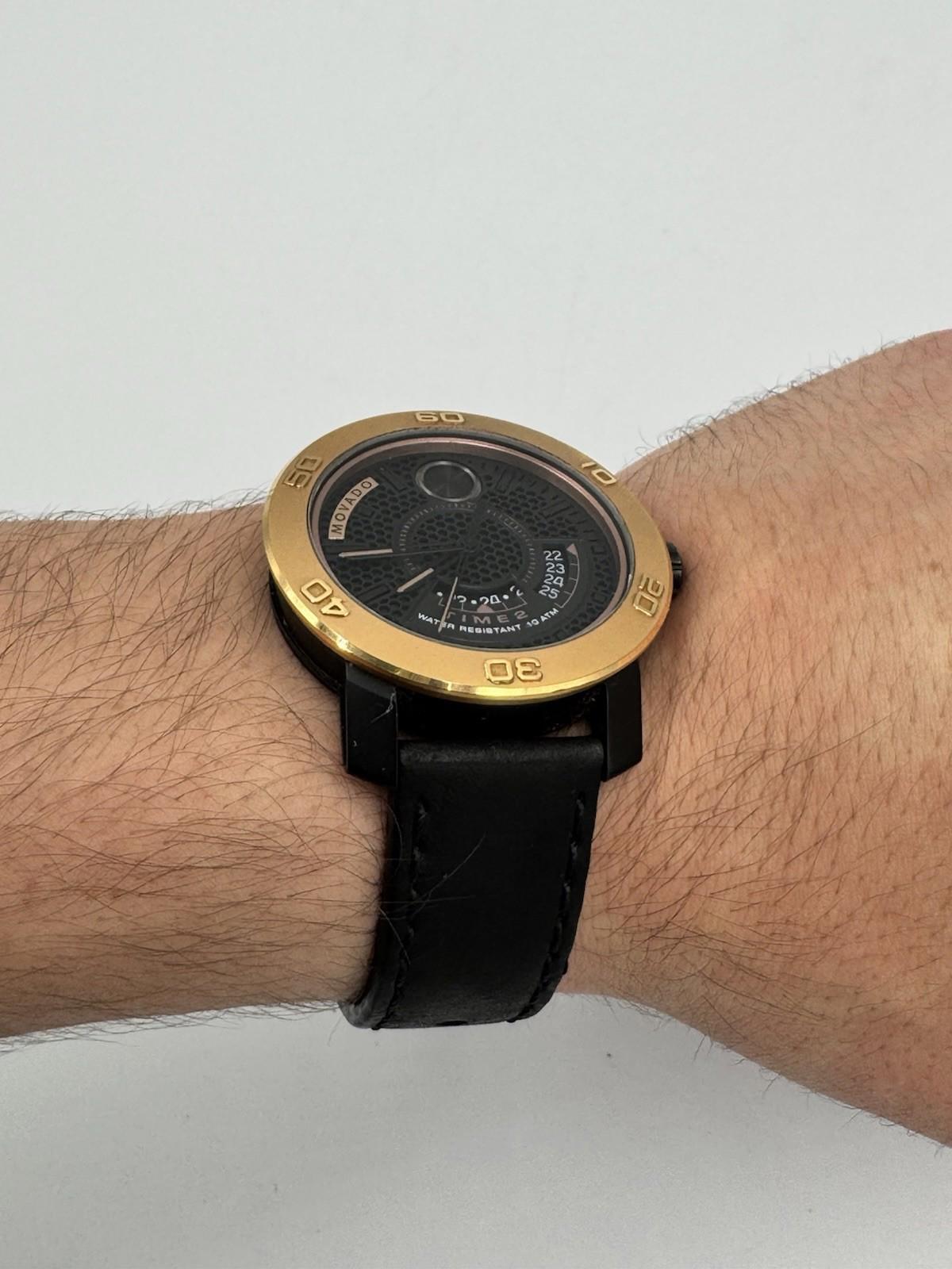 Men Movado BOLD Large Ion Watch Gold and Black 10 ATM Water